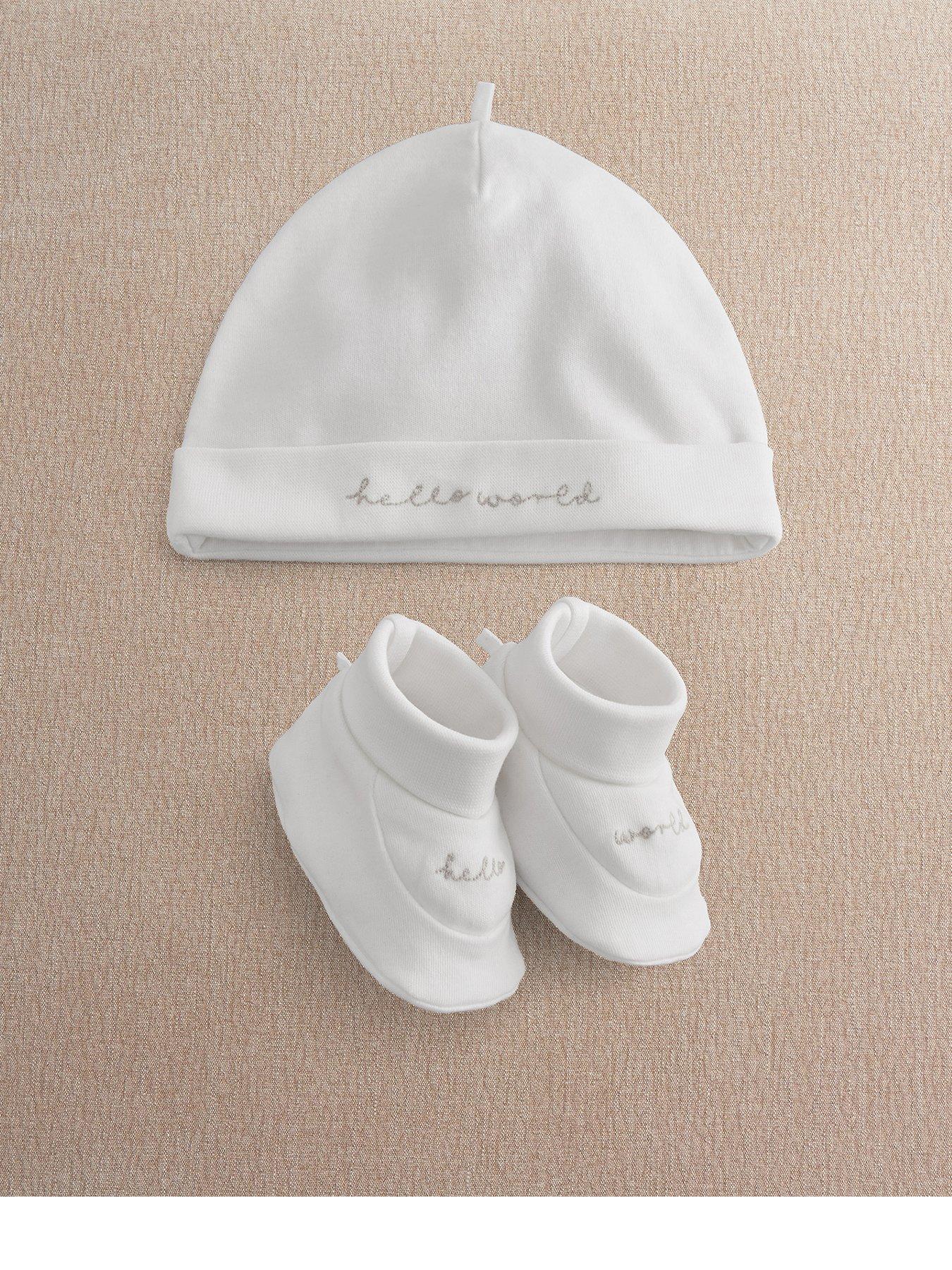 Image 1 of 3 of Mamas & Papas Baby Unisex Hello World Hat Booties - White
