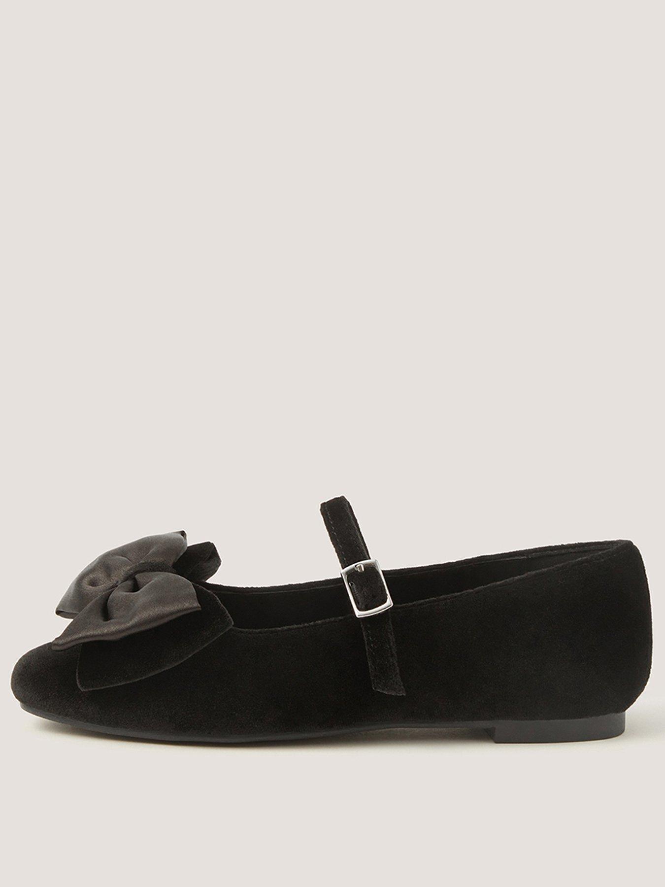 Monsoon Girls Velvet Bow Pearl Ballerina Shoes - Black