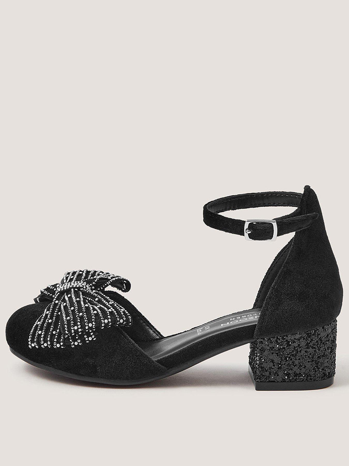 Monsoon Girls Velvet Diamante Bow Heeled Shoes - Black
