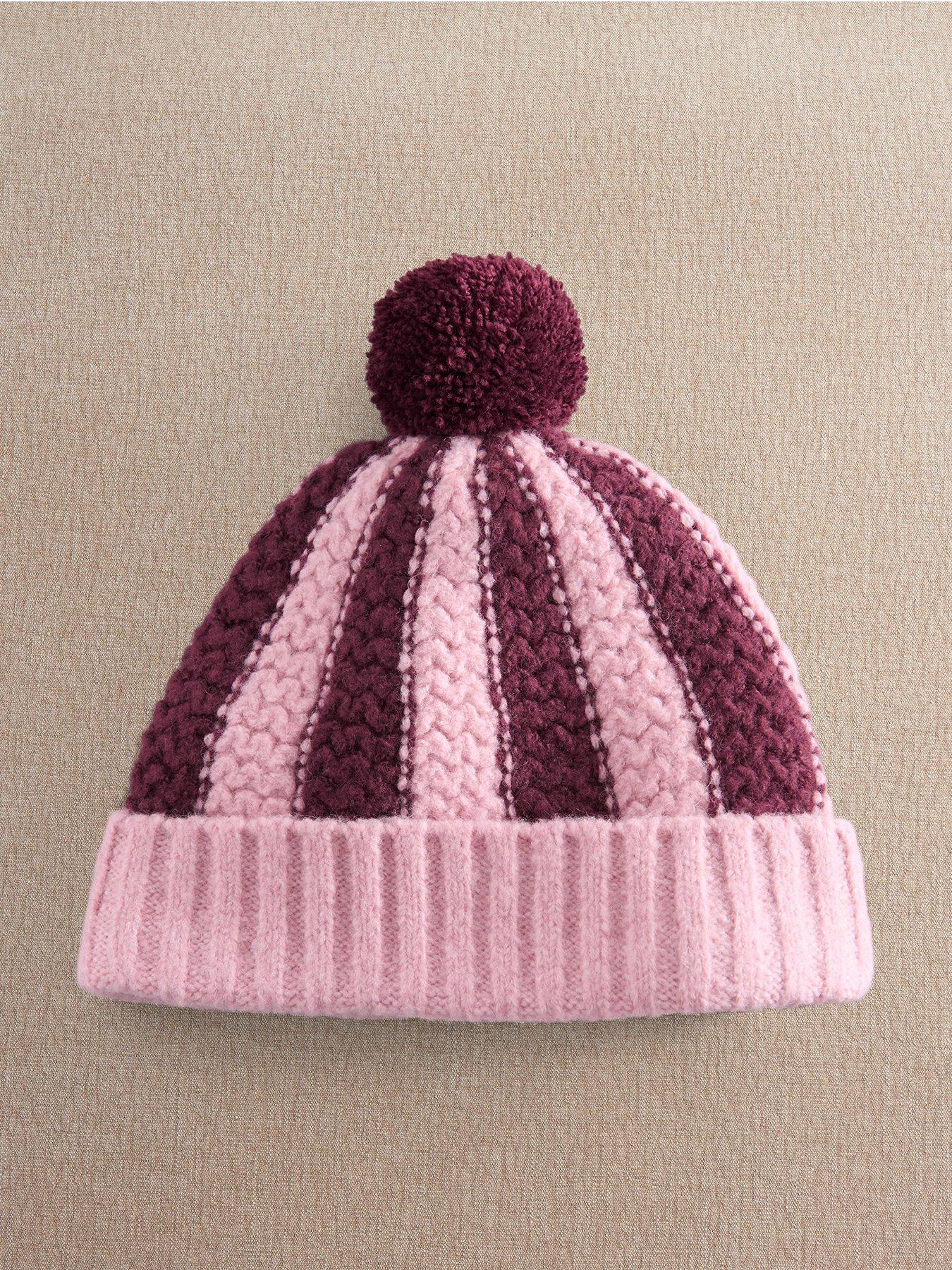 Mamas & Papas Baby Girls Stripe Knitted Pom Pom Hat - Pink