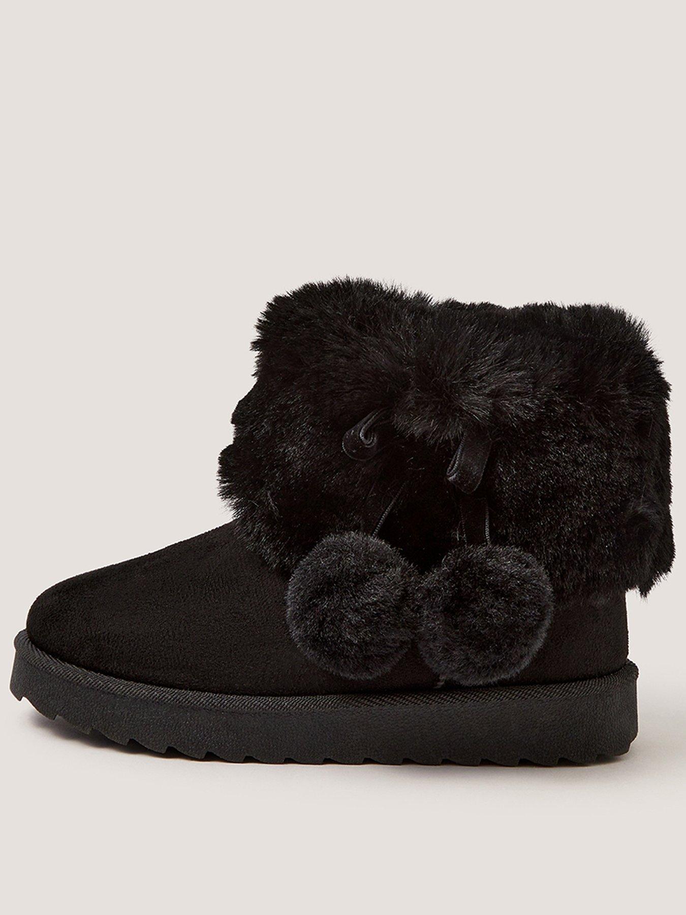 Monsoon Girls Pom Pom Slouch Boots - Black