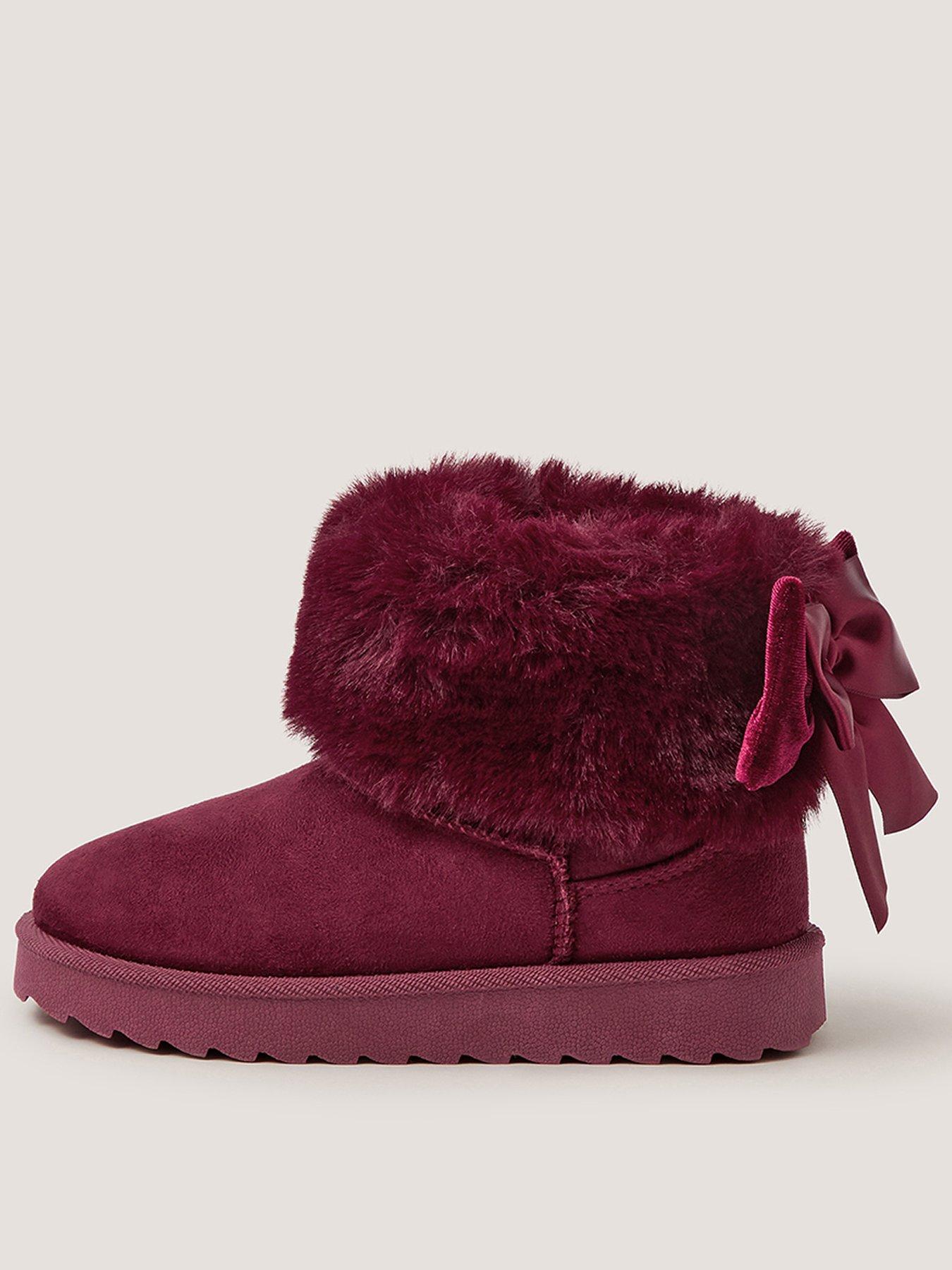 Monsoon Girls Velvet Bow Slouch Boots - Dark Red