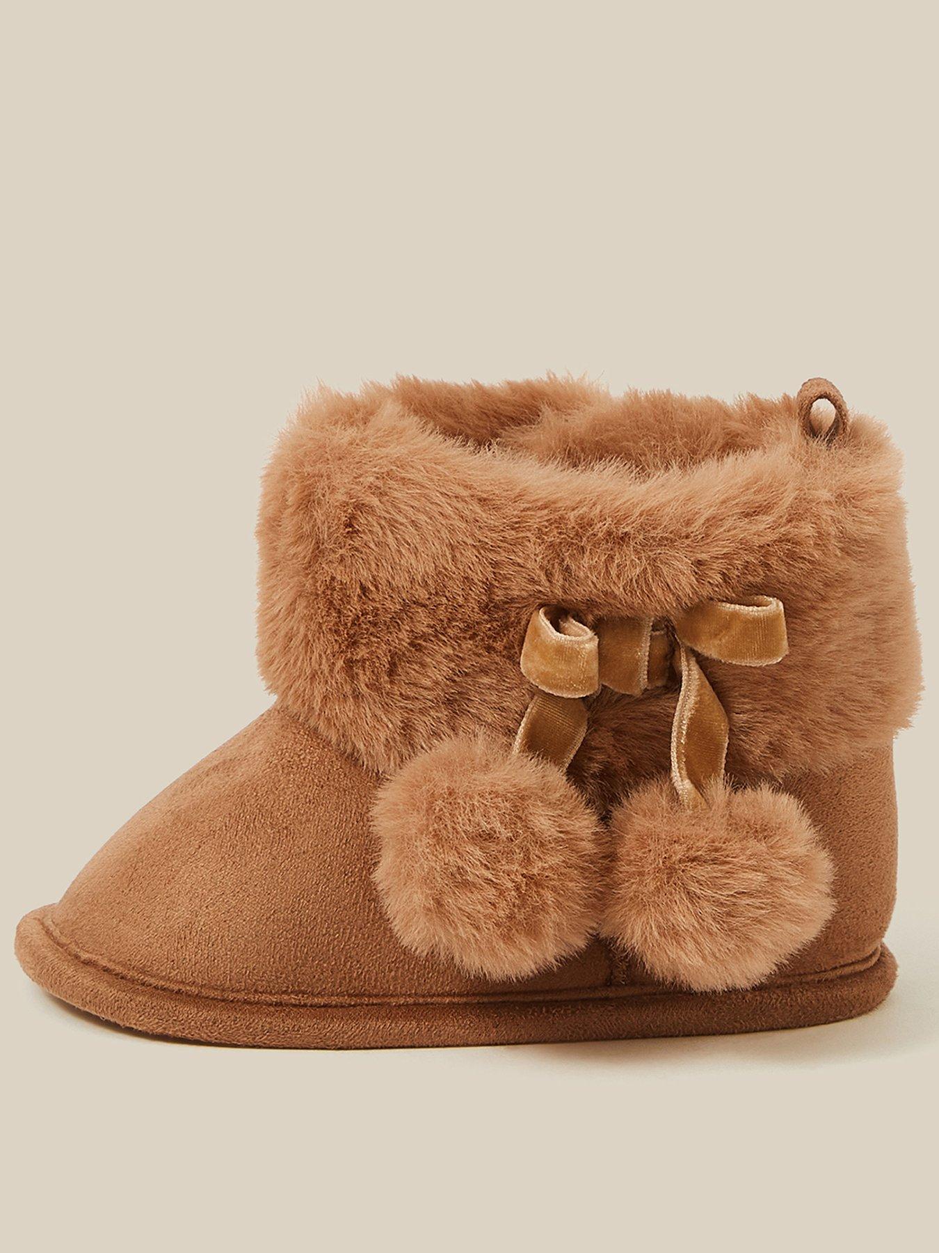 Image 1 of 3 of Monsoon Baby Girls Pom Pom Booties - Brown