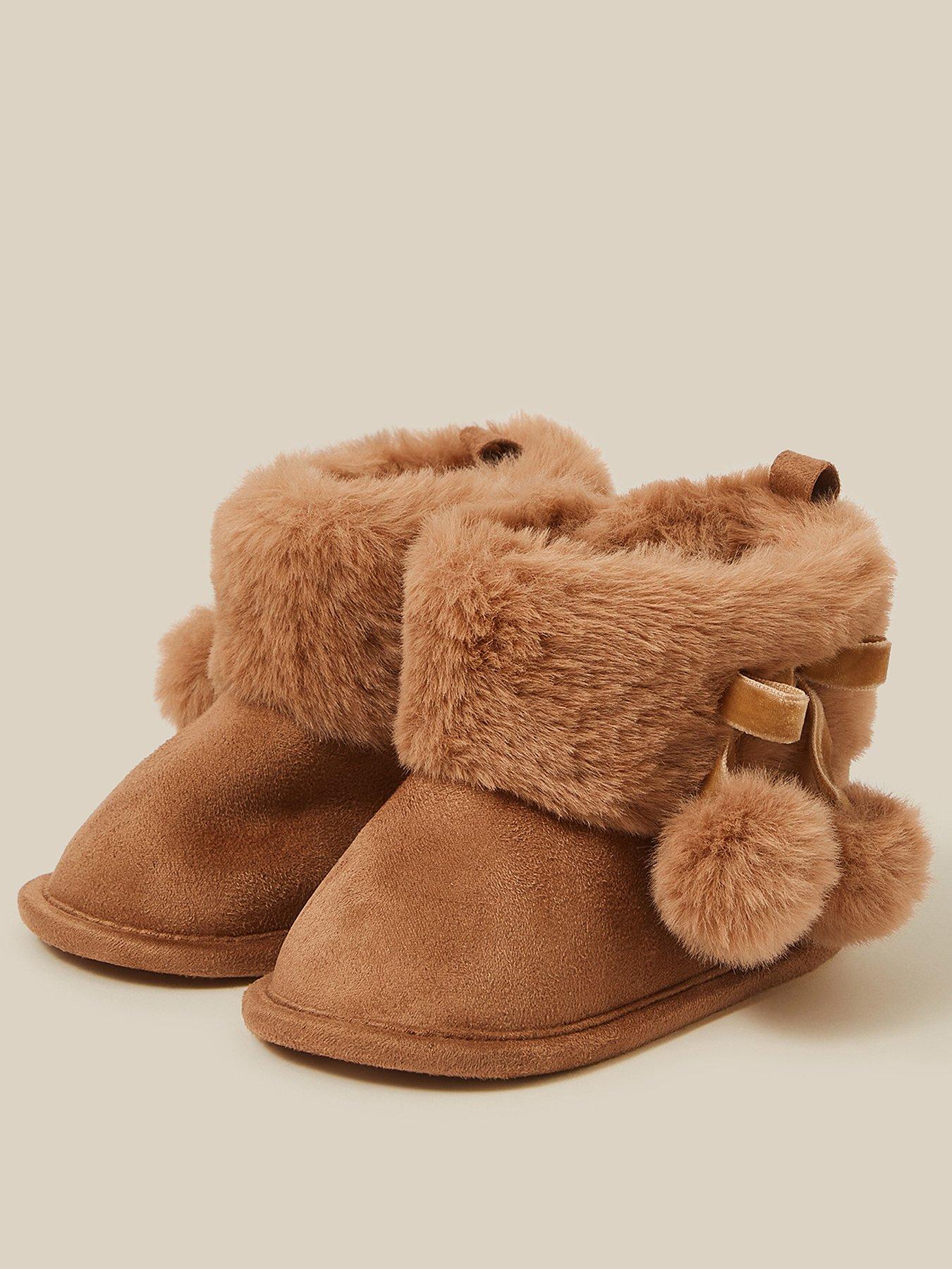 Image 2 of 3 of Monsoon Baby Girls Pom Pom Booties - Brown