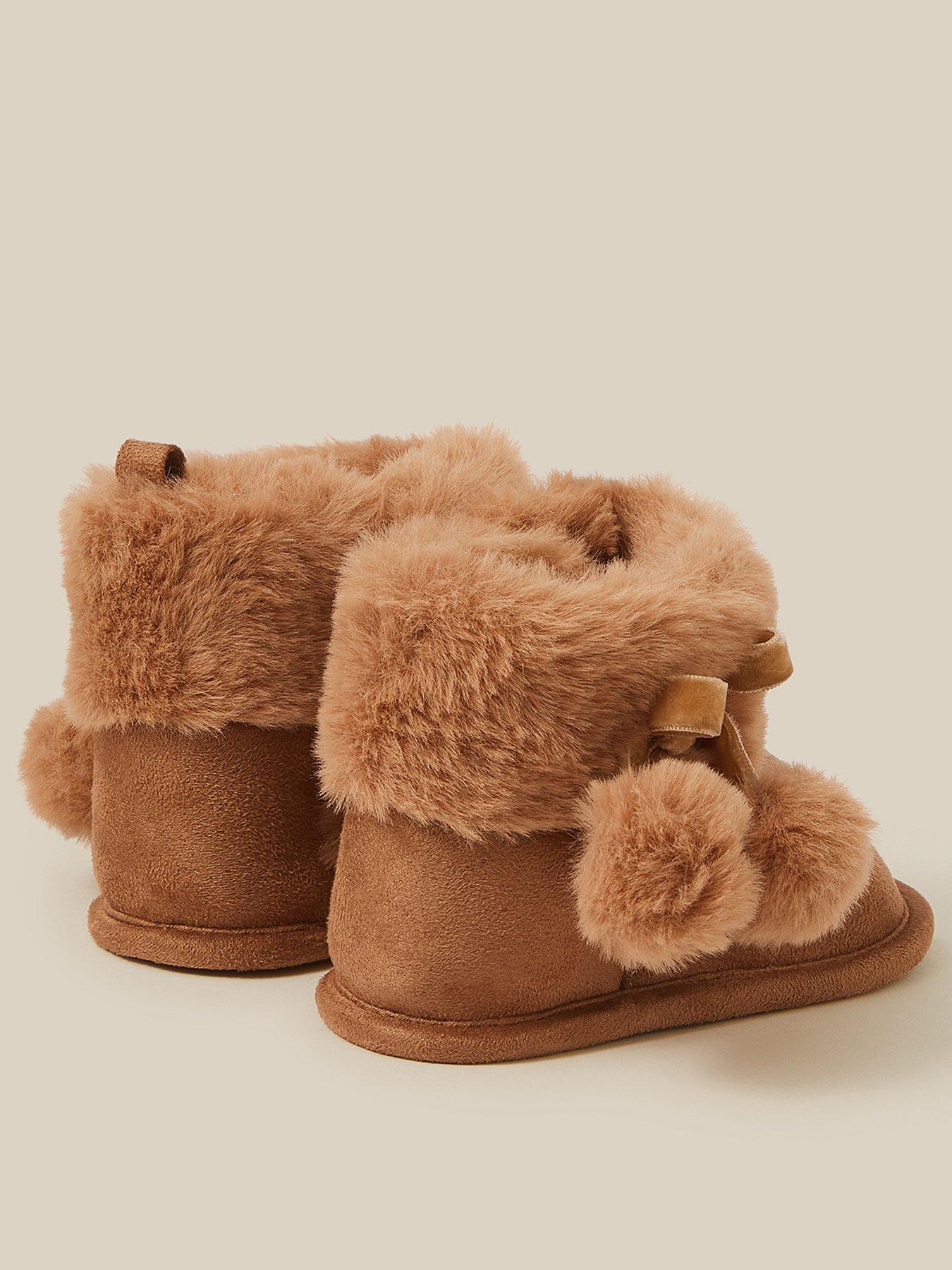 Image 3 of 3 of Monsoon Baby Girls Pom Pom Booties - Brown