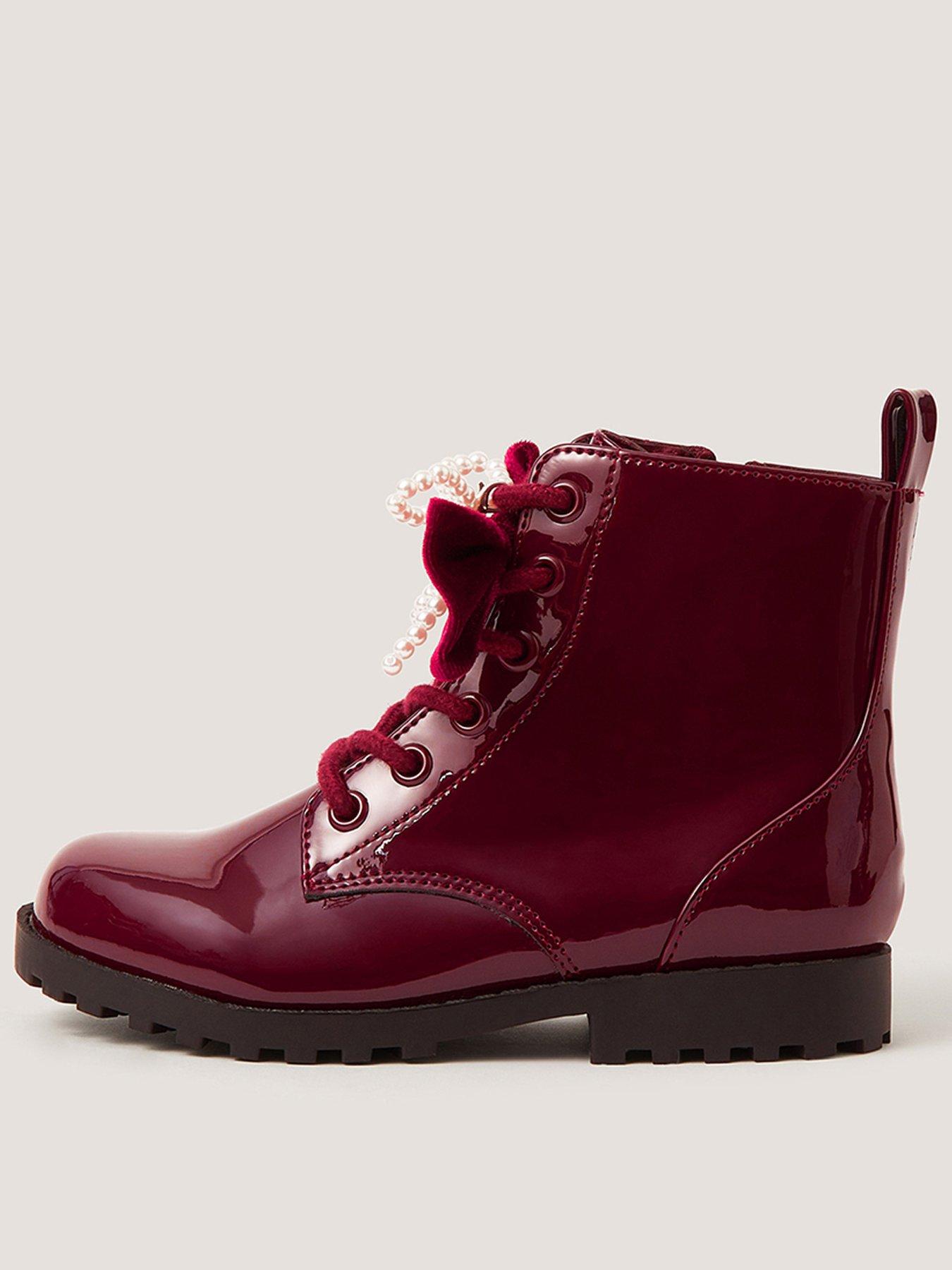 Monsoon Girls Lace Up Boots - Dark Red