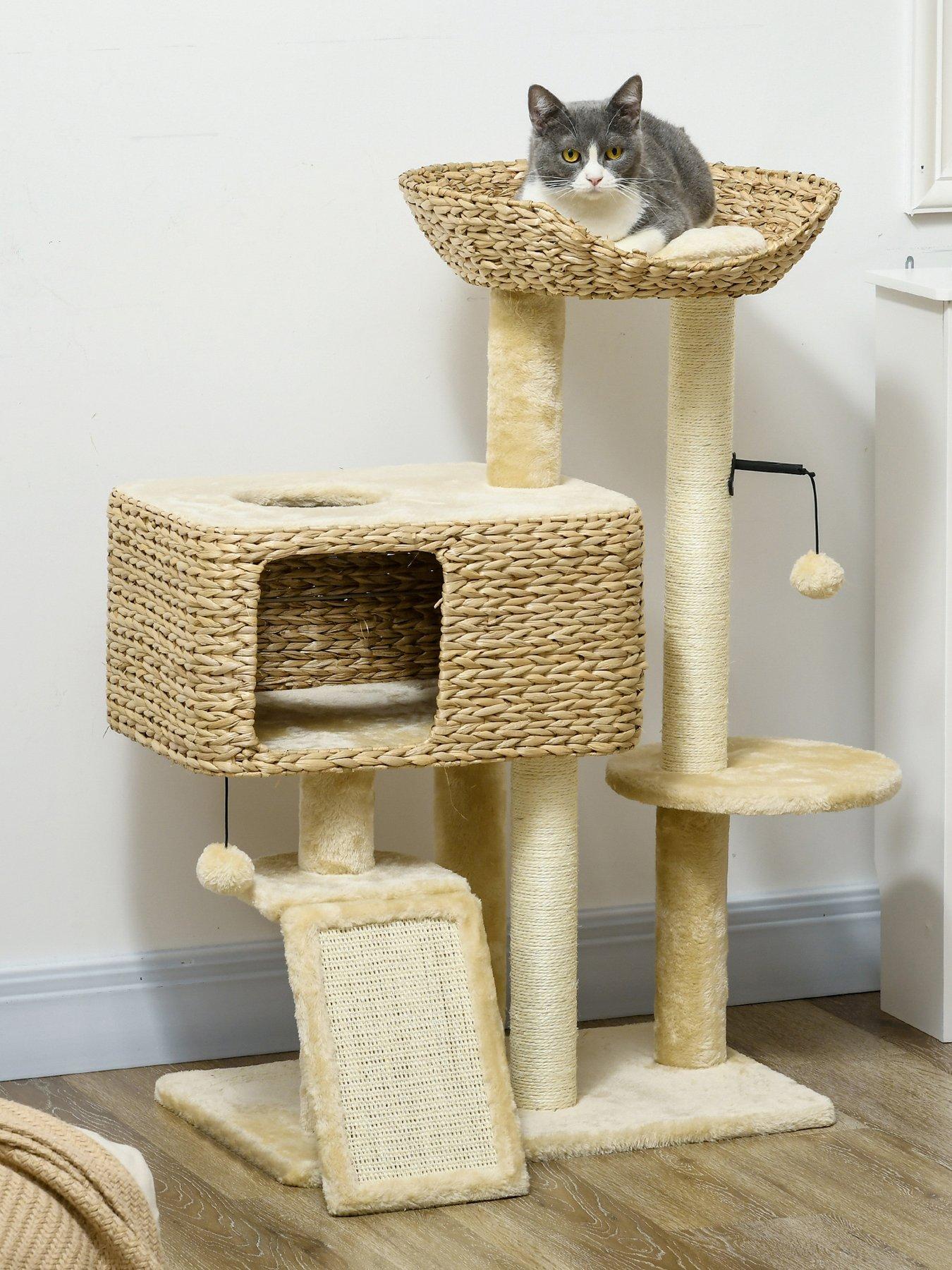 PawHut 95cm Cat Tree for Indoor Cats, Cat Tower with Scratching Posts, Ramp, Condo, Toy Balls, Platform, Bed, Ramp - Beige