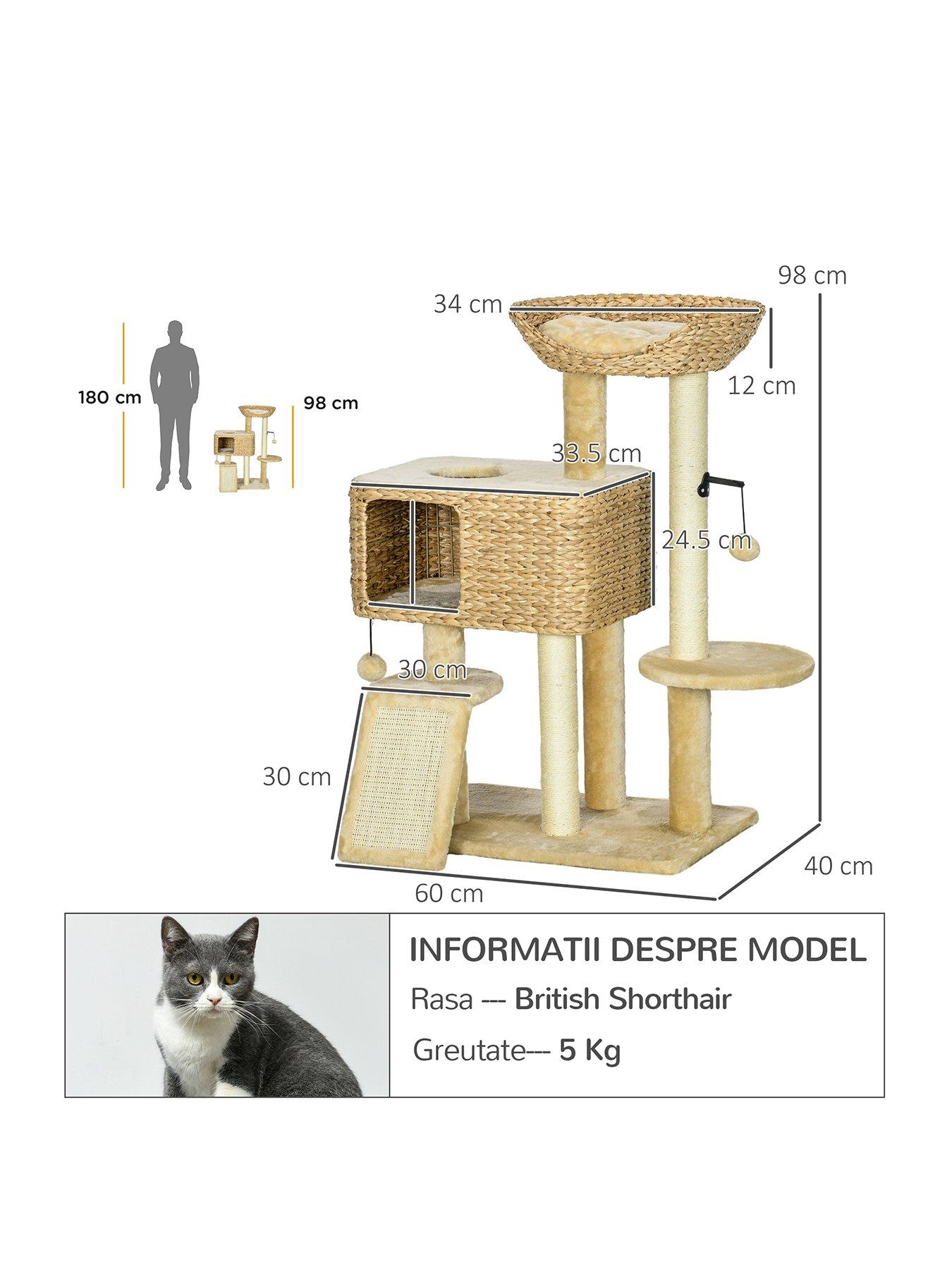Image 2 of 7 of PawHut 95cm Cat Tree for Indoor Cats, Cat Tower with Scratching Posts, Ramp, Condo, Toy Balls, Platform, Bed, Ramp - Beige