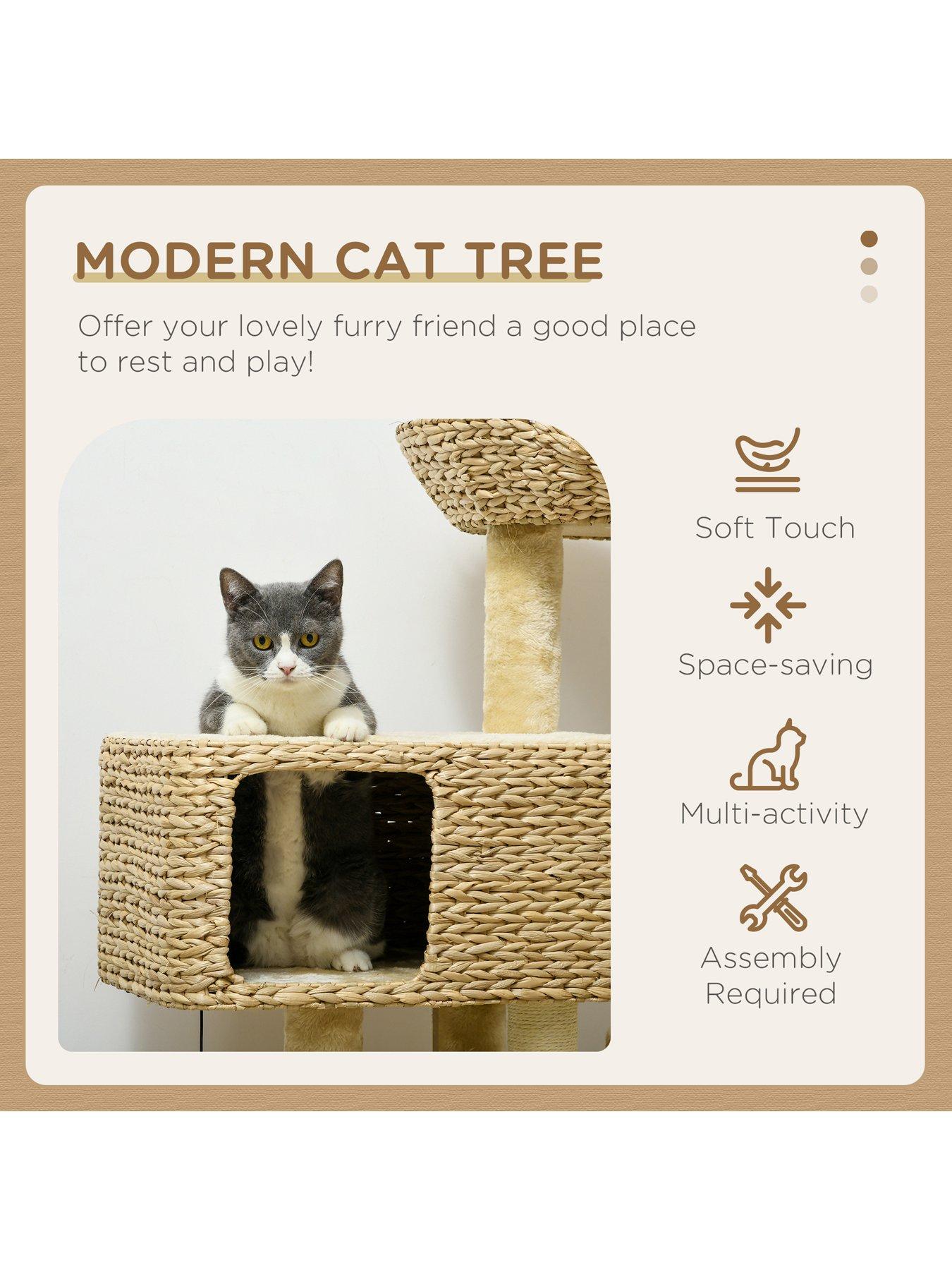 Image 3 of 7 of PawHut 95cm Cat Tree for Indoor Cats, Cat Tower with Scratching Posts, Ramp, Condo, Toy Balls, Platform, Bed, Ramp - Beige