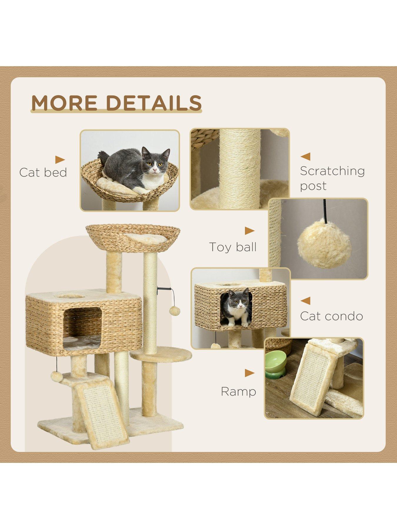 Image 5 of 7 of PawHut 95cm Cat Tree for Indoor Cats, Cat Tower with Scratching Posts, Ramp, Condo, Toy Balls, Platform, Bed, Ramp - Beige