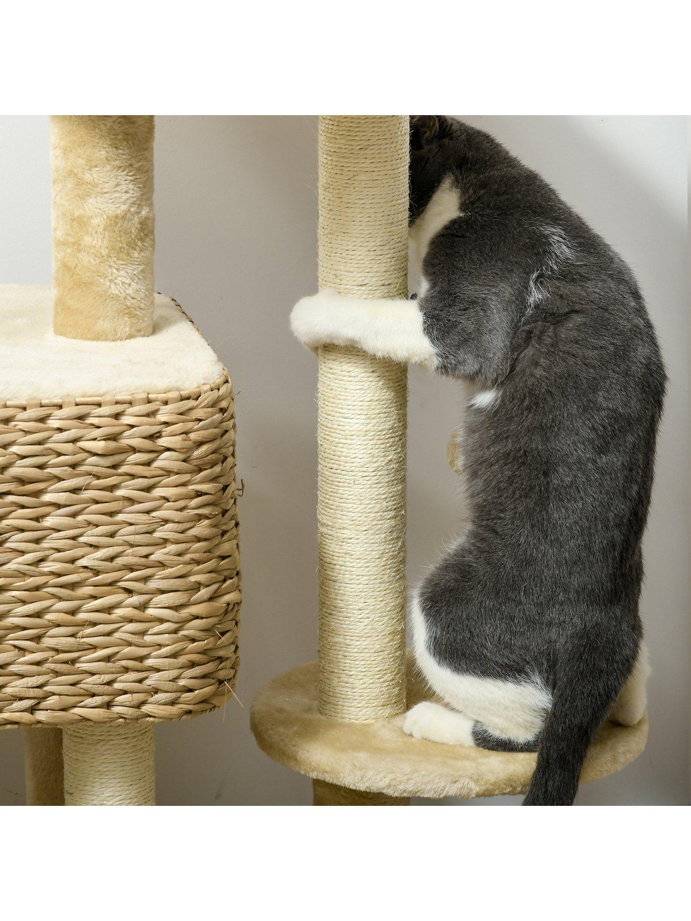 Image 6 of 7 of PawHut 95cm Cat Tree for Indoor Cats, Cat Tower with Scratching Posts, Ramp, Condo, Toy Balls, Platform, Bed, Ramp - Beige