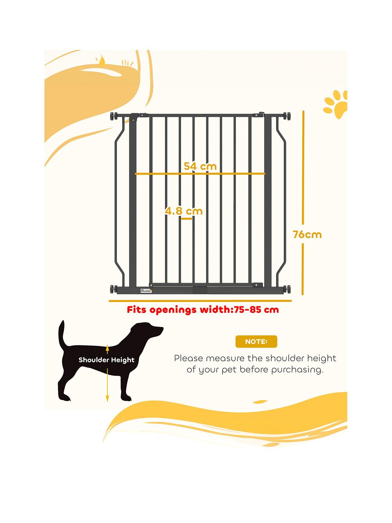 Image 2 of 7 of PawHut Dog Gate Wide Stair Gate with Door Pressure Fit Pets Barrier for Doorway, Hallway, One-Hand Operate, Two Way Open, 76H x 75-85W cm - Black