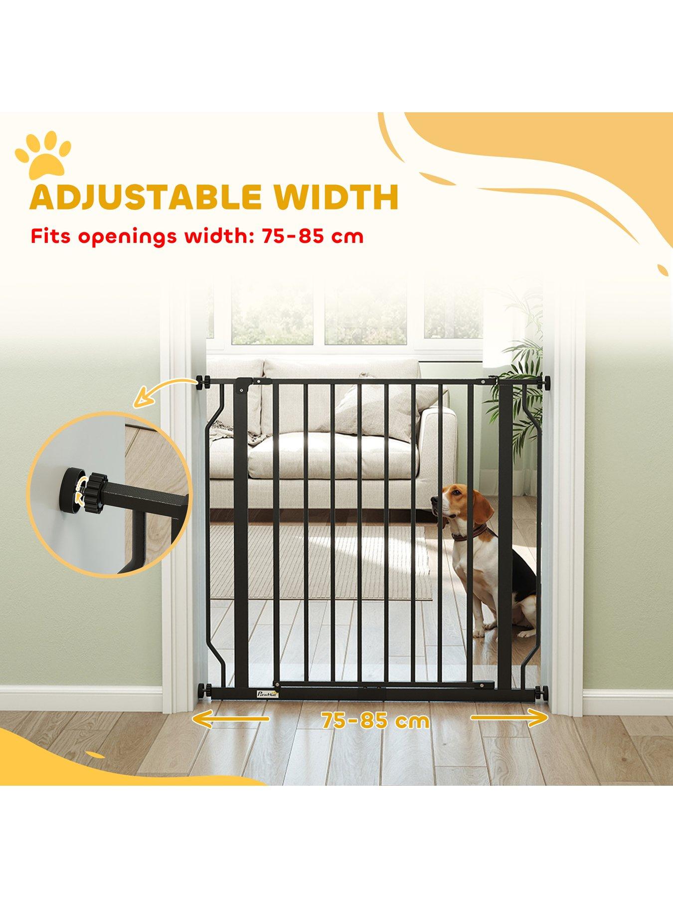Image 3 of 7 of PawHut Dog Gate Wide Stair Gate with Door Pressure Fit Pets Barrier for Doorway, Hallway, One-Hand Operate, Two Way Open, 76H x 75-85W cm - Black