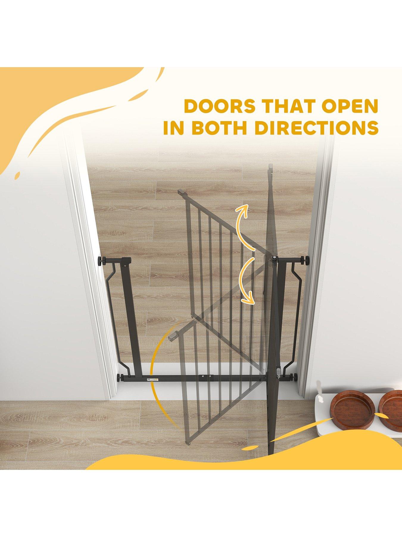 Image 7 of 7 of PawHut Dog Gate Wide Stair Gate with Door Pressure Fit Pets Barrier for Doorway, Hallway, One-Hand Operate, Two Way Open, 76H x 75-85W cm - Black