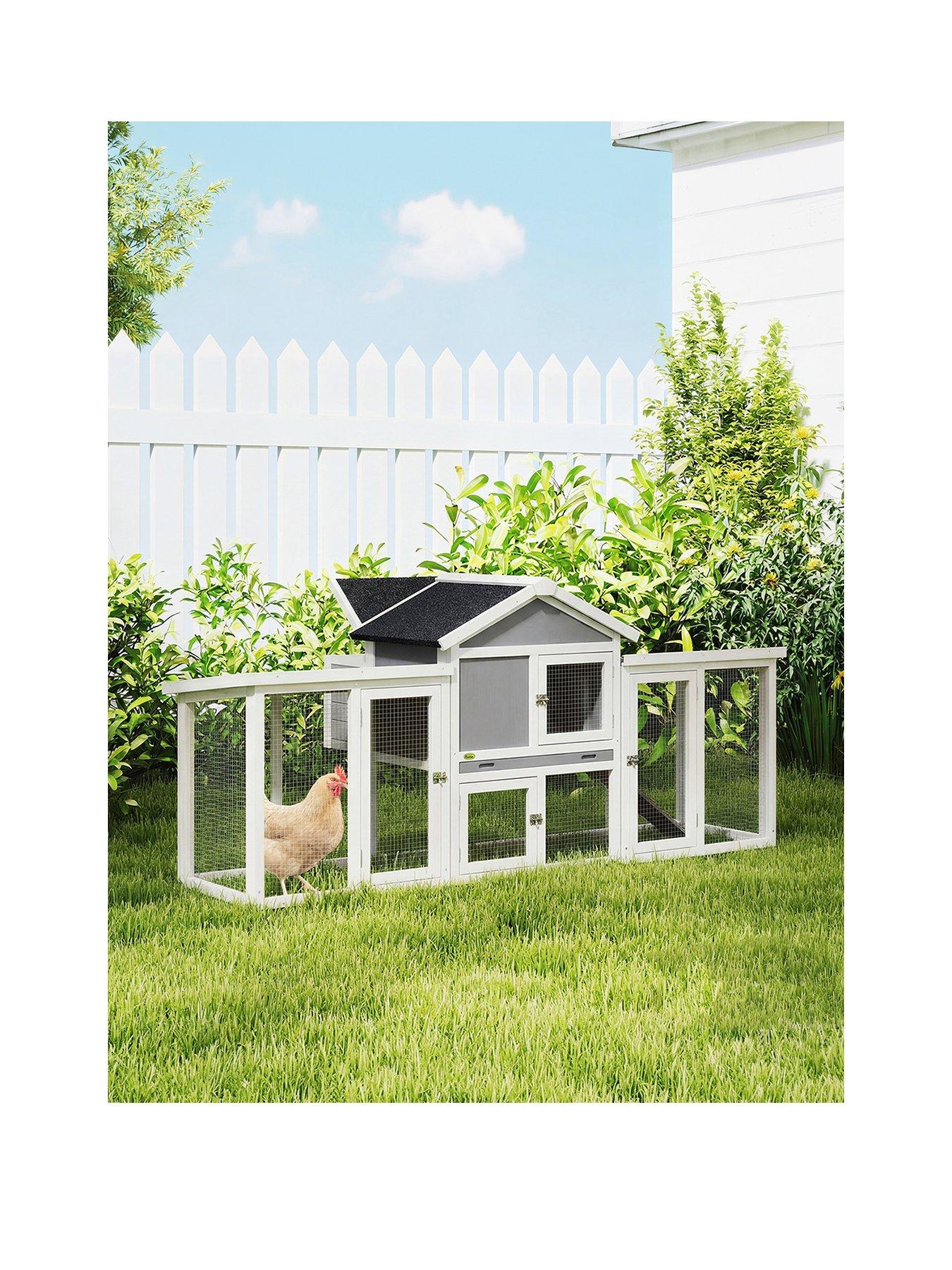 Image 2 of 7 of PawHut Large Chicken Coop, Wooden Outdoor Chicken Cage Poultry Hen House with Nesting Box, Runs, Removable Tray, Ramp, Roosting Bar, 204 x 85 x 93cm