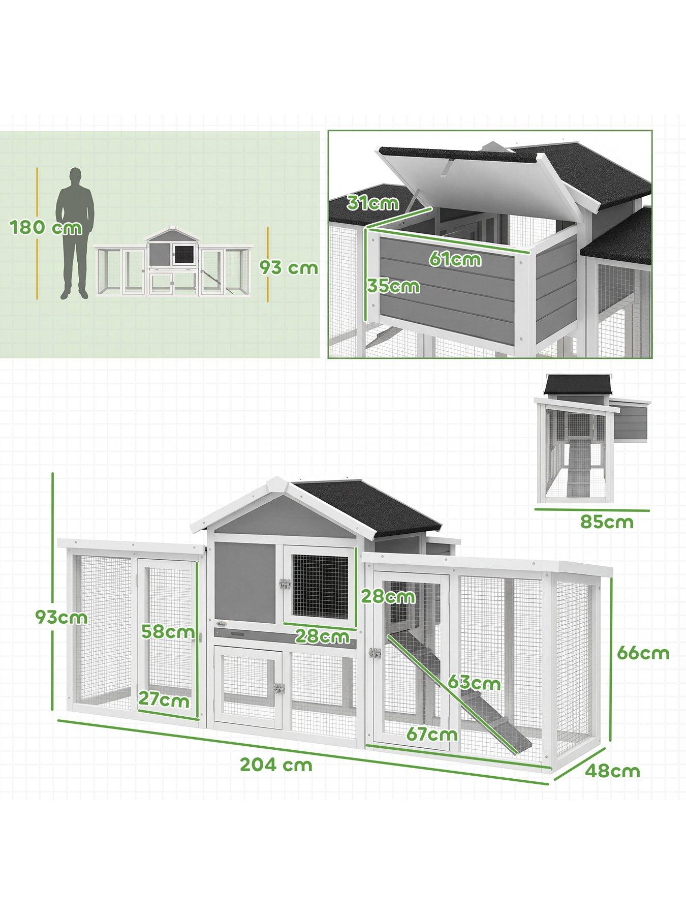 Image 3 of 7 of PawHut Large Chicken Coop, Wooden Outdoor Chicken Cage Poultry Hen House with Nesting Box, Runs, Removable Tray, Ramp, Roosting Bar, 204 x 85 x 93cm