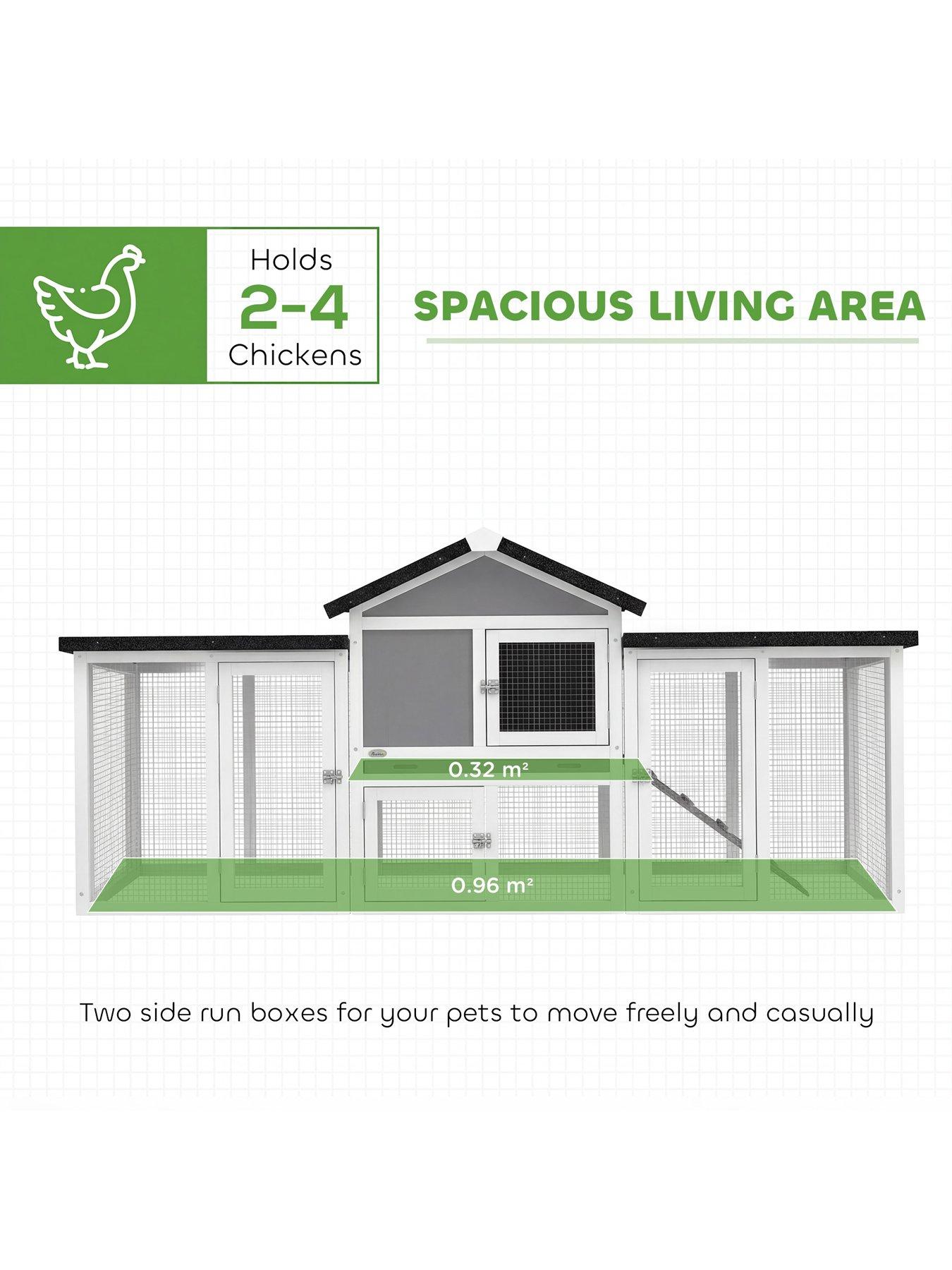 Image 4 of 7 of PawHut Large Chicken Coop, Wooden Outdoor Chicken Cage Poultry Hen House with Nesting Box, Runs, Removable Tray, Ramp, Roosting Bar, 204 x 85 x 93cm