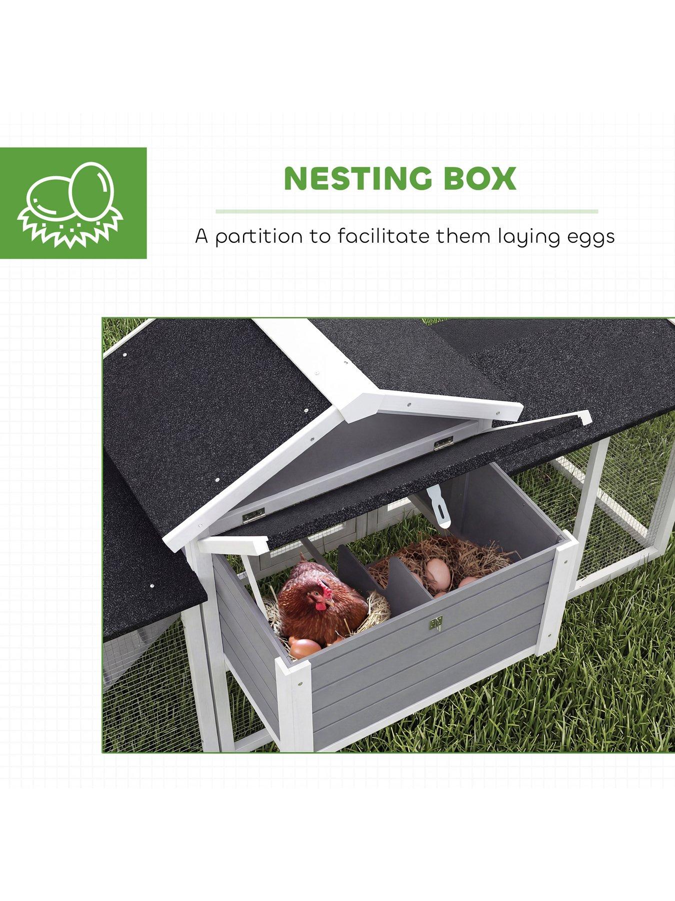 Image 6 of 7 of PawHut Large Chicken Coop, Wooden Outdoor Chicken Cage Poultry Hen House with Nesting Box, Runs, Removable Tray, Ramp, Roosting Bar, 204 x 85 x 93cm
