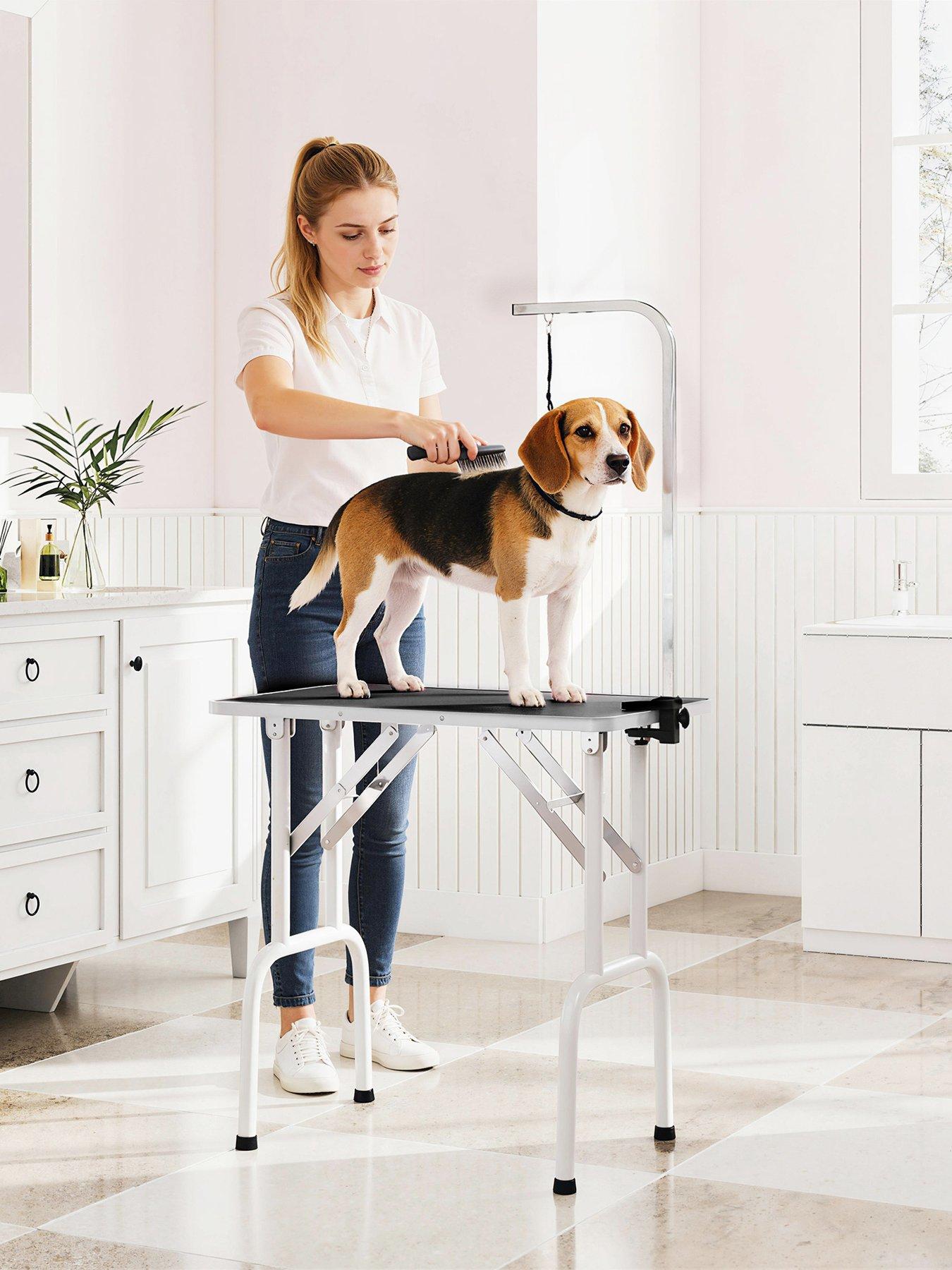 PawHut PawHut 32" Foldable Dog Grooming Table Pet Drying Beauty Table with 20-60cm Adjustable Arm, Rubber Top, Black