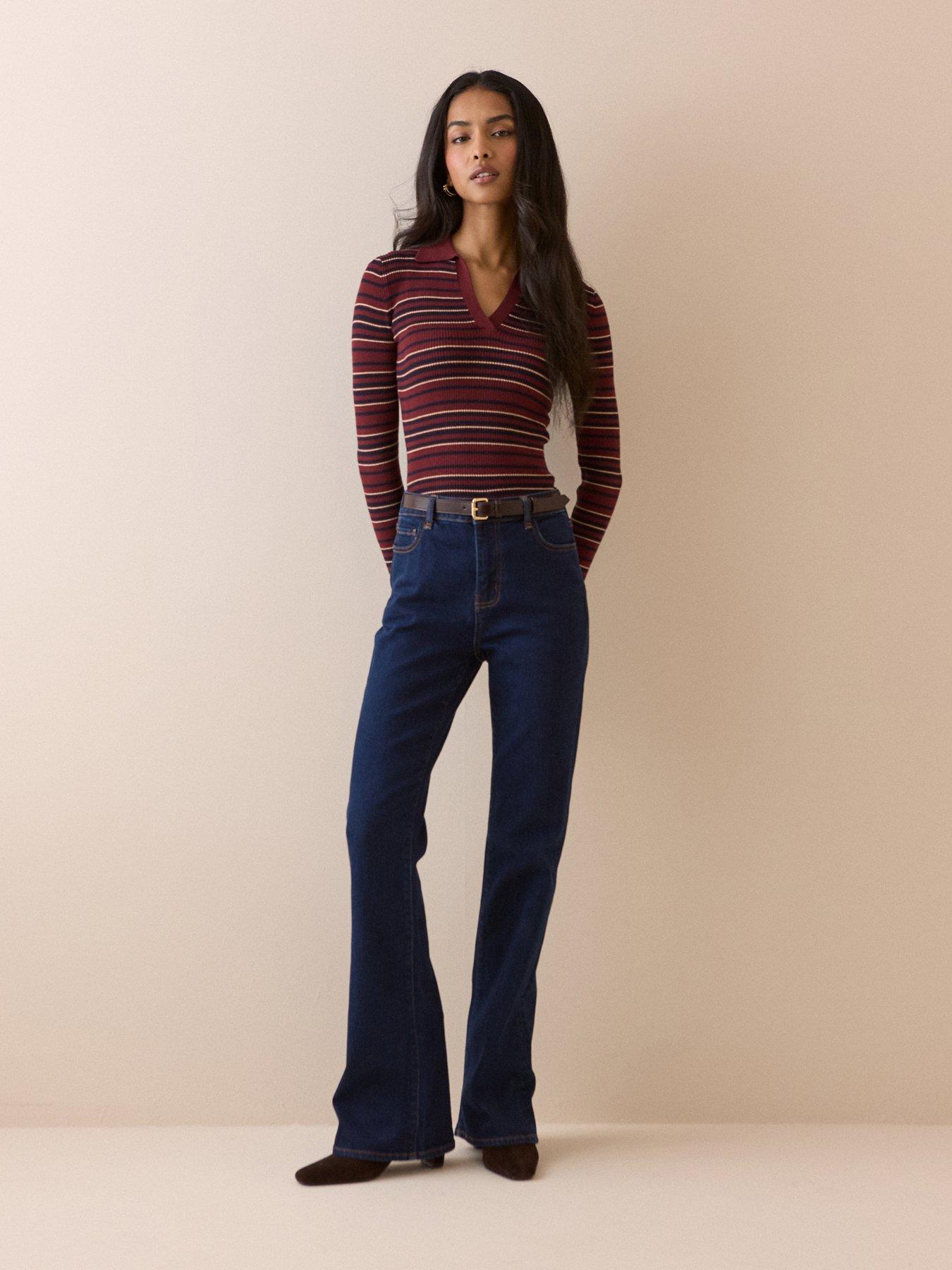 Nobodys Child Women's Striped Open Collar Rib Top - Multi