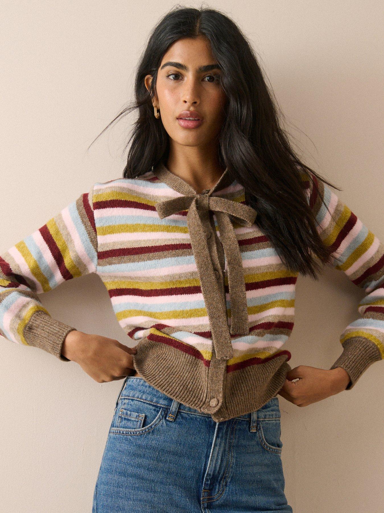 Image 3 of 5 of Nobodys Child Striped Tie Neck Cardigan - Multi