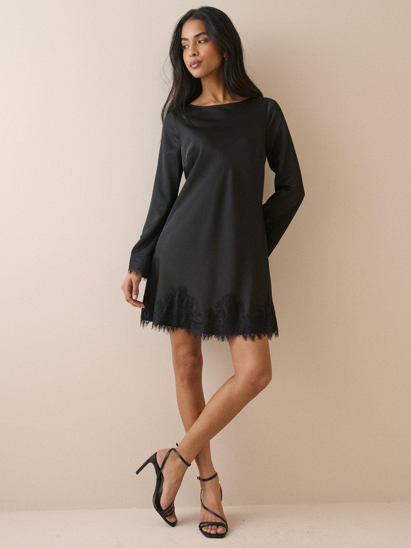 Image 1 of 5 of Nobodys Child Lace Trim Satin Kamari Mini Dress - Black