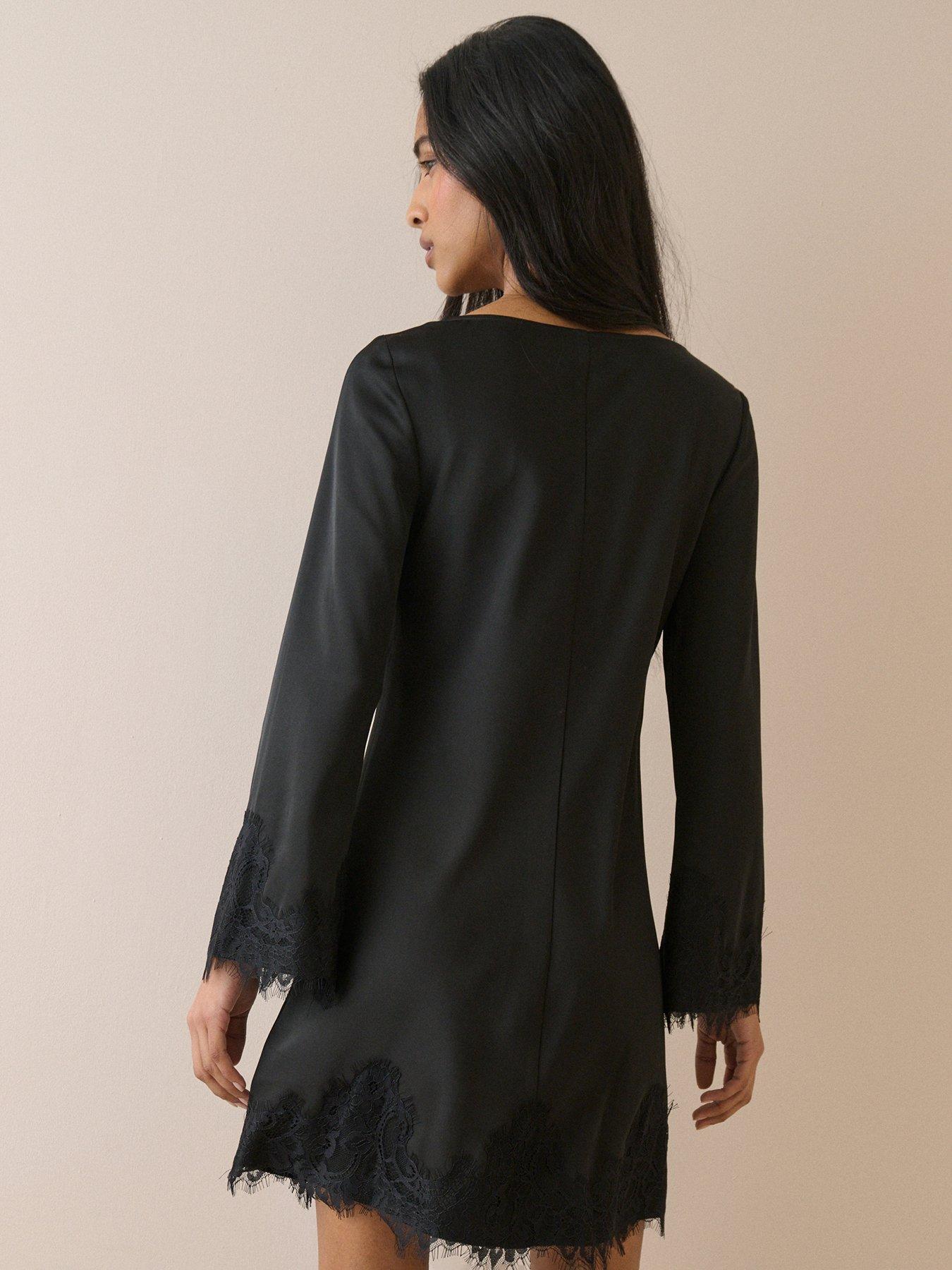 Image 2 of 5 of Nobodys Child Lace Trim Satin Kamari Mini Dress - Black
