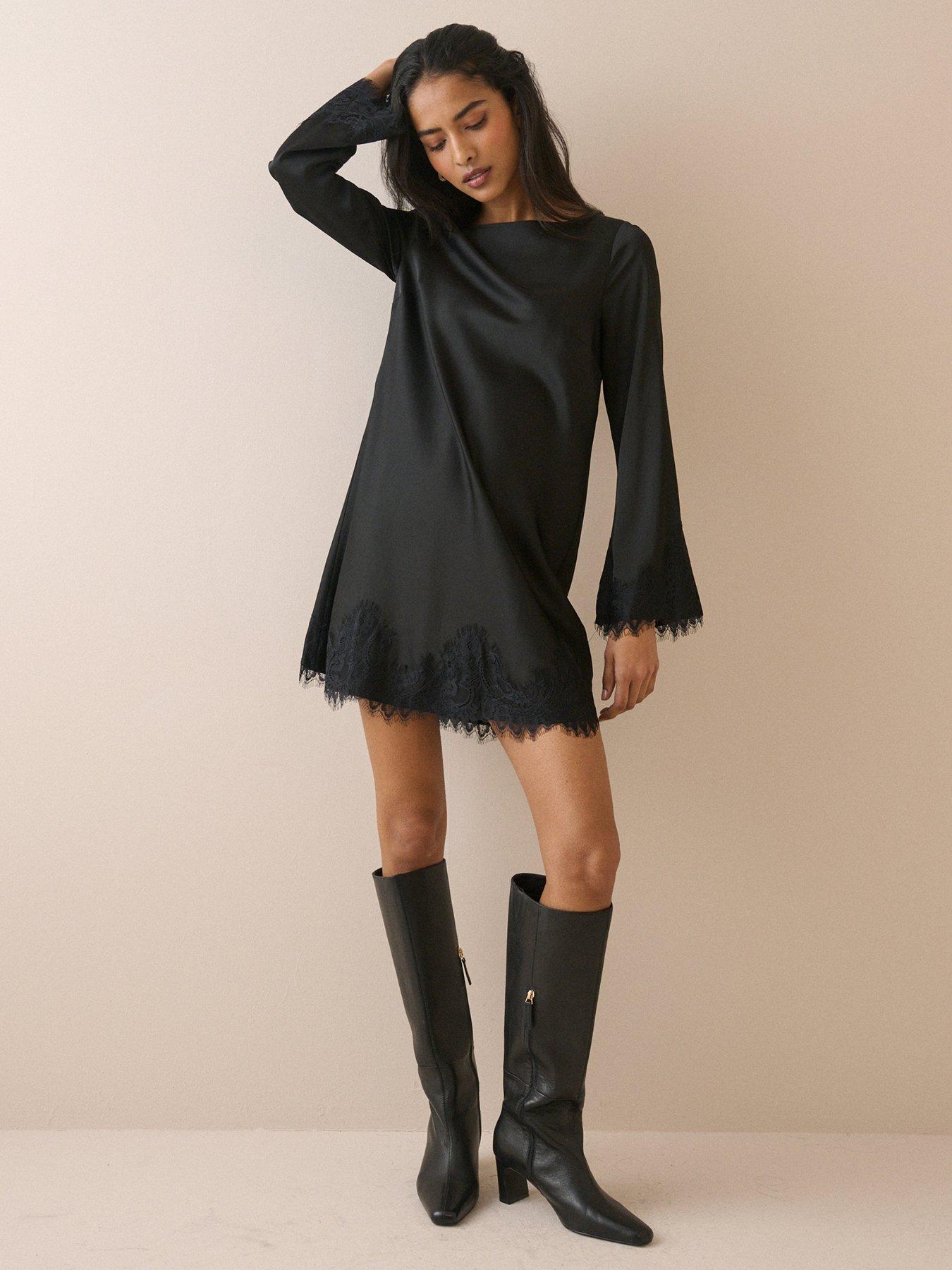 Image 3 of 5 of Nobodys Child Lace Trim Satin Kamari Mini Dress - Black