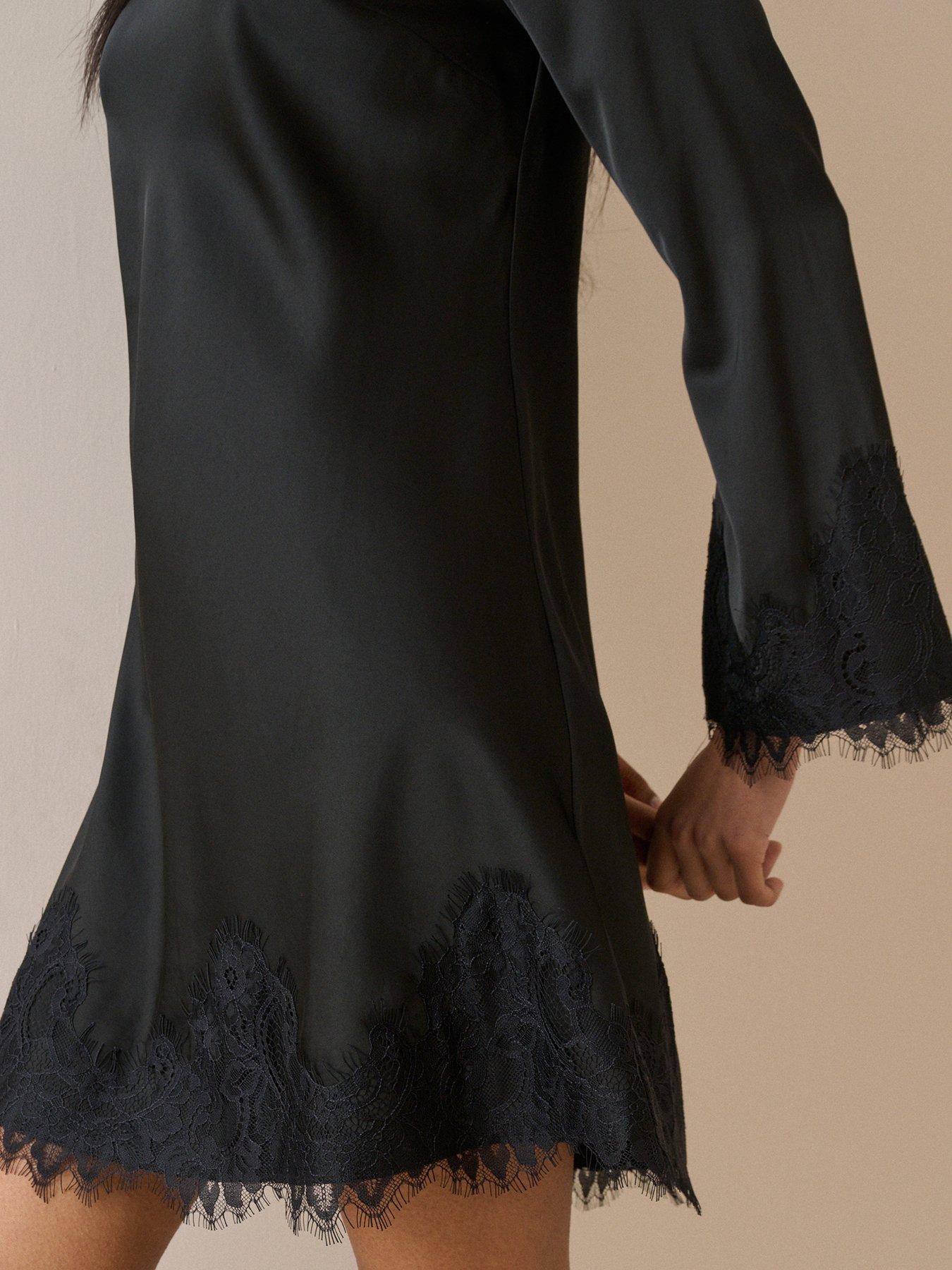 Image 4 of 5 of Nobodys Child Lace Trim Satin Kamari Mini Dress - Black