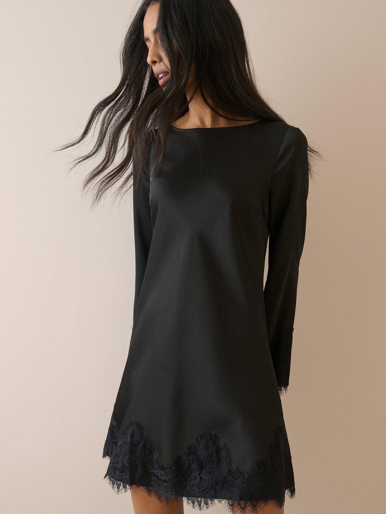Image 5 of 5 of Nobodys Child Lace Trim Satin Kamari Mini Dress - Black