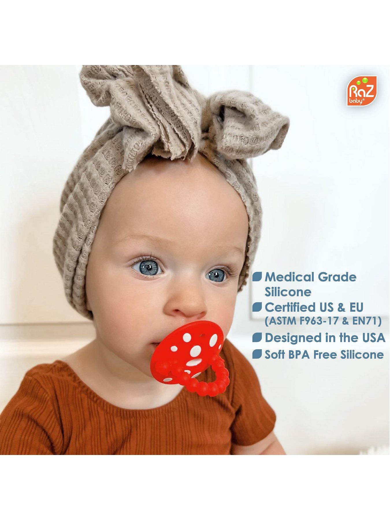 Image 2 of 4 of RazBaby Chompy Mushroom Teether 2 Pack (Red &amp; Blue)