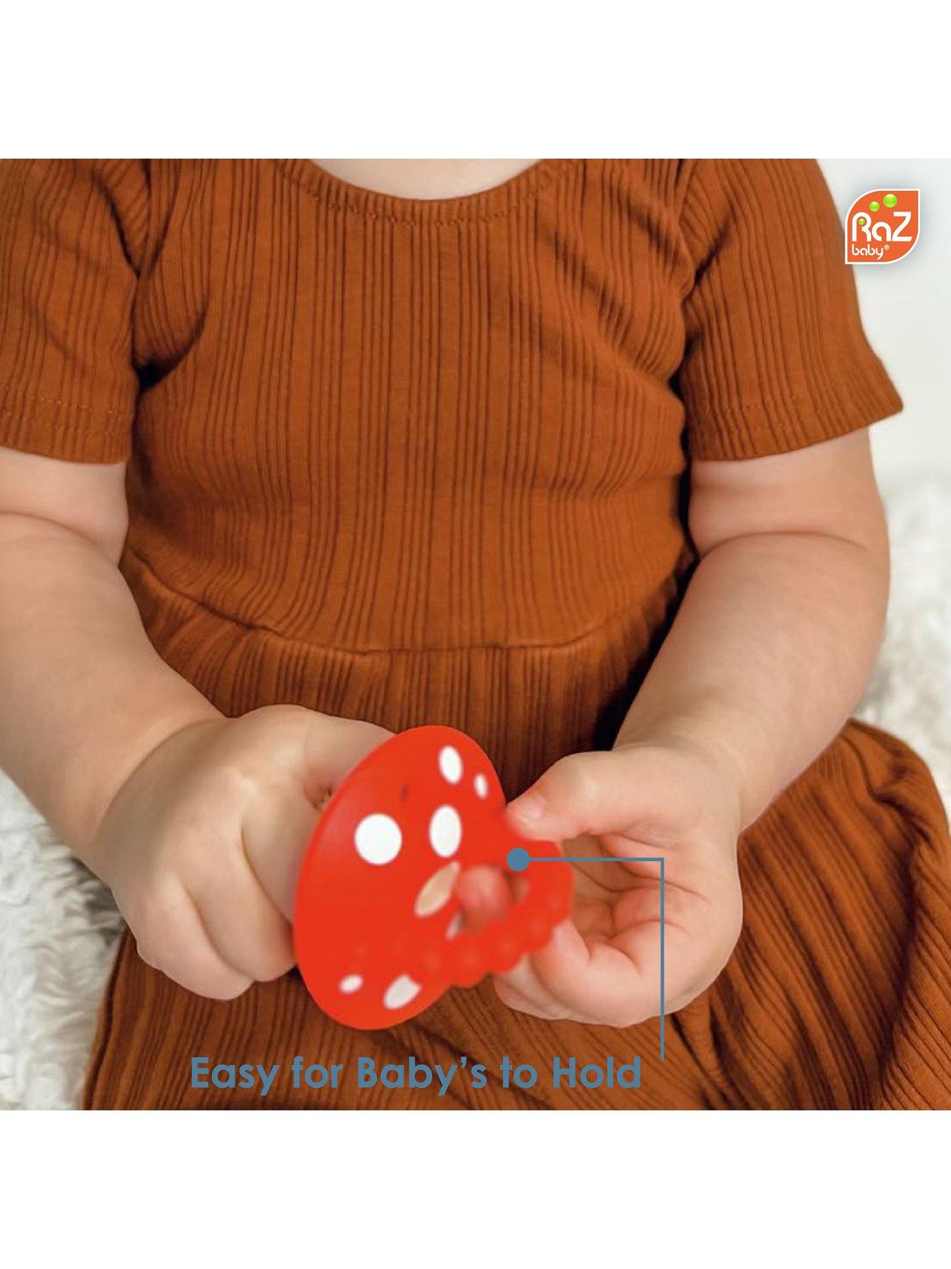 Image 3 of 4 of RazBaby Chompy Mushroom Teether 2 Pack (Red &amp; Blue)