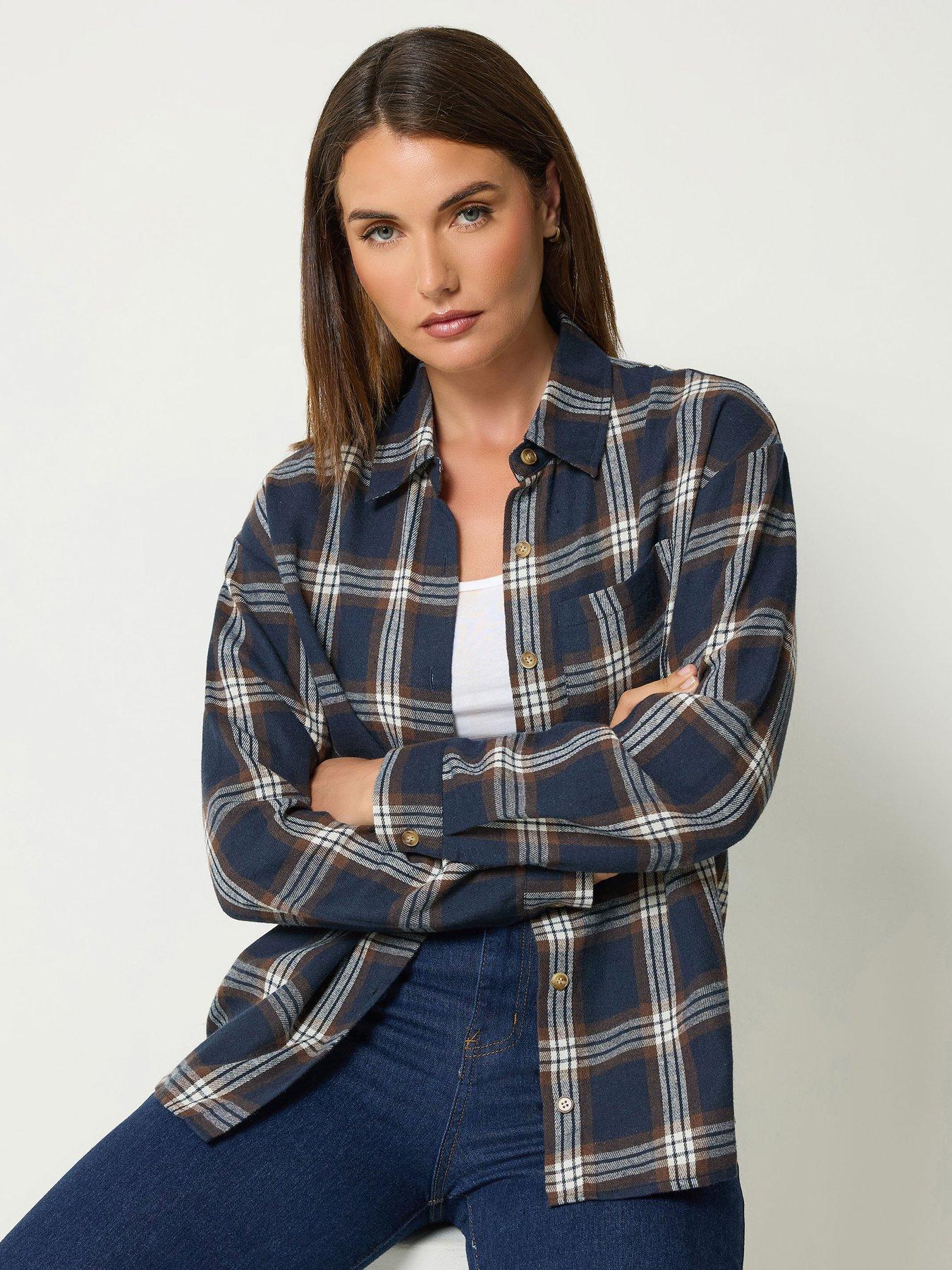 Image 1 of 4 of Long Tall Sally Womens Tall Check Button-Through Shirt - Blue