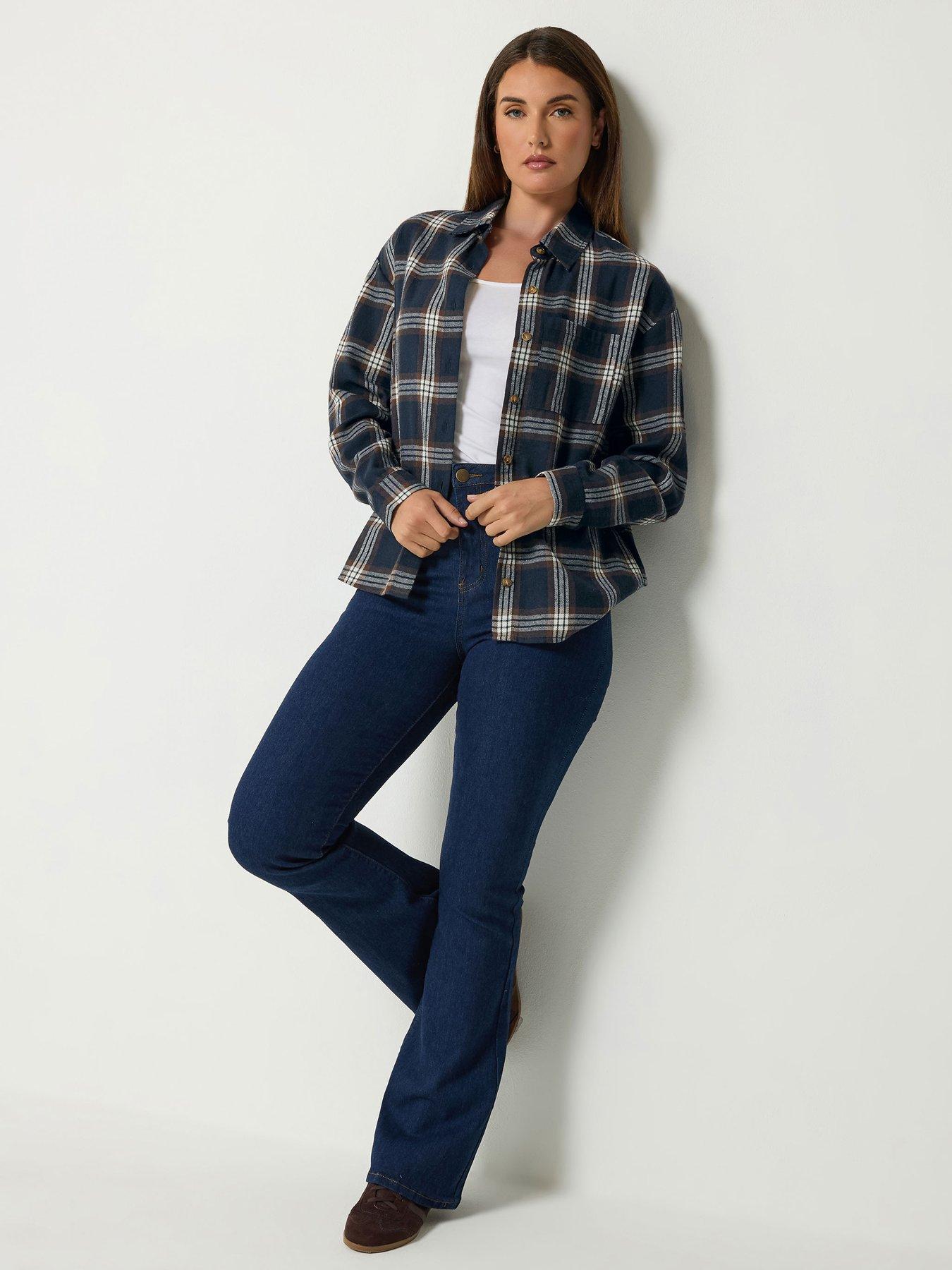 Image 3 of 4 of Long Tall Sally Womens Tall Check Button-Through Shirt - Blue