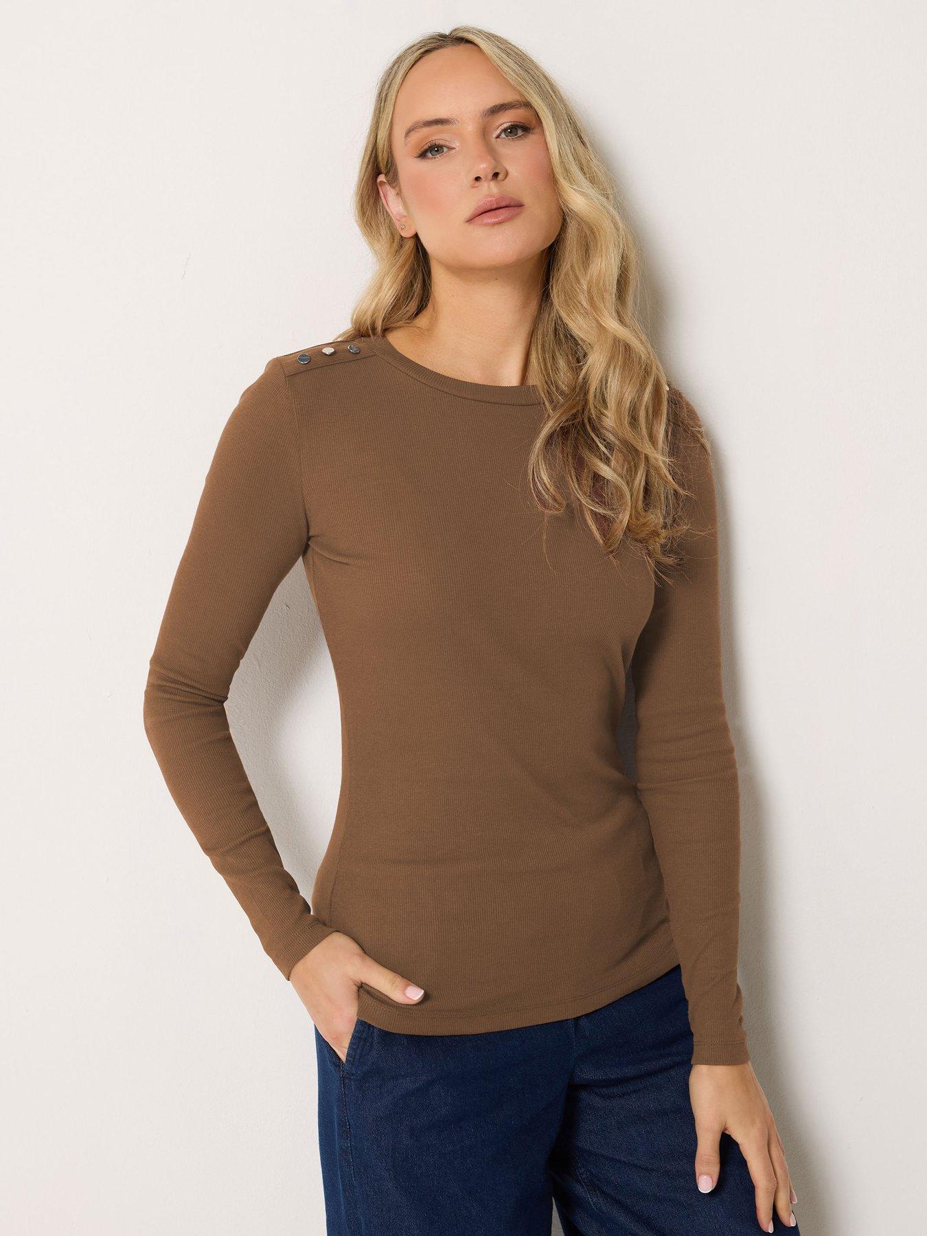 Long Tall Sally LTS Tall Ribbed Button Top - Mocha Brown