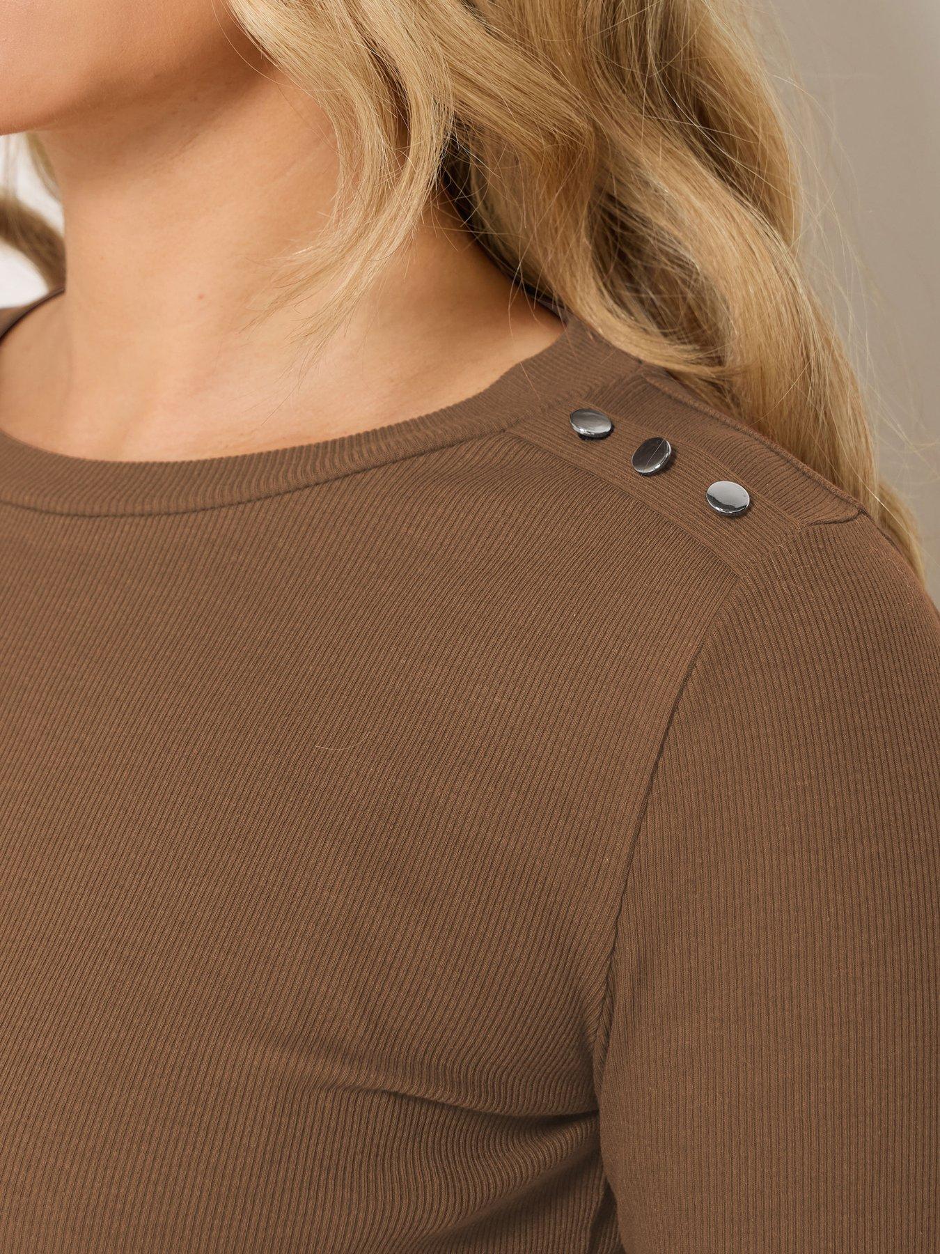Image 4 of 4 of Long Tall Sally LTS Tall Ribbed Button Top - Mocha Brown