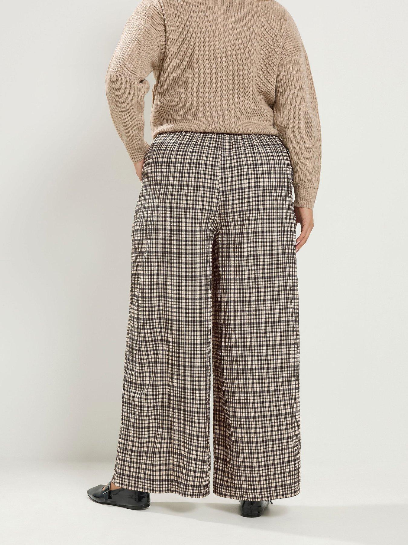 Image 2 of 4 of Yours Curve Checked Wide Leg Trouser 30" - Grey