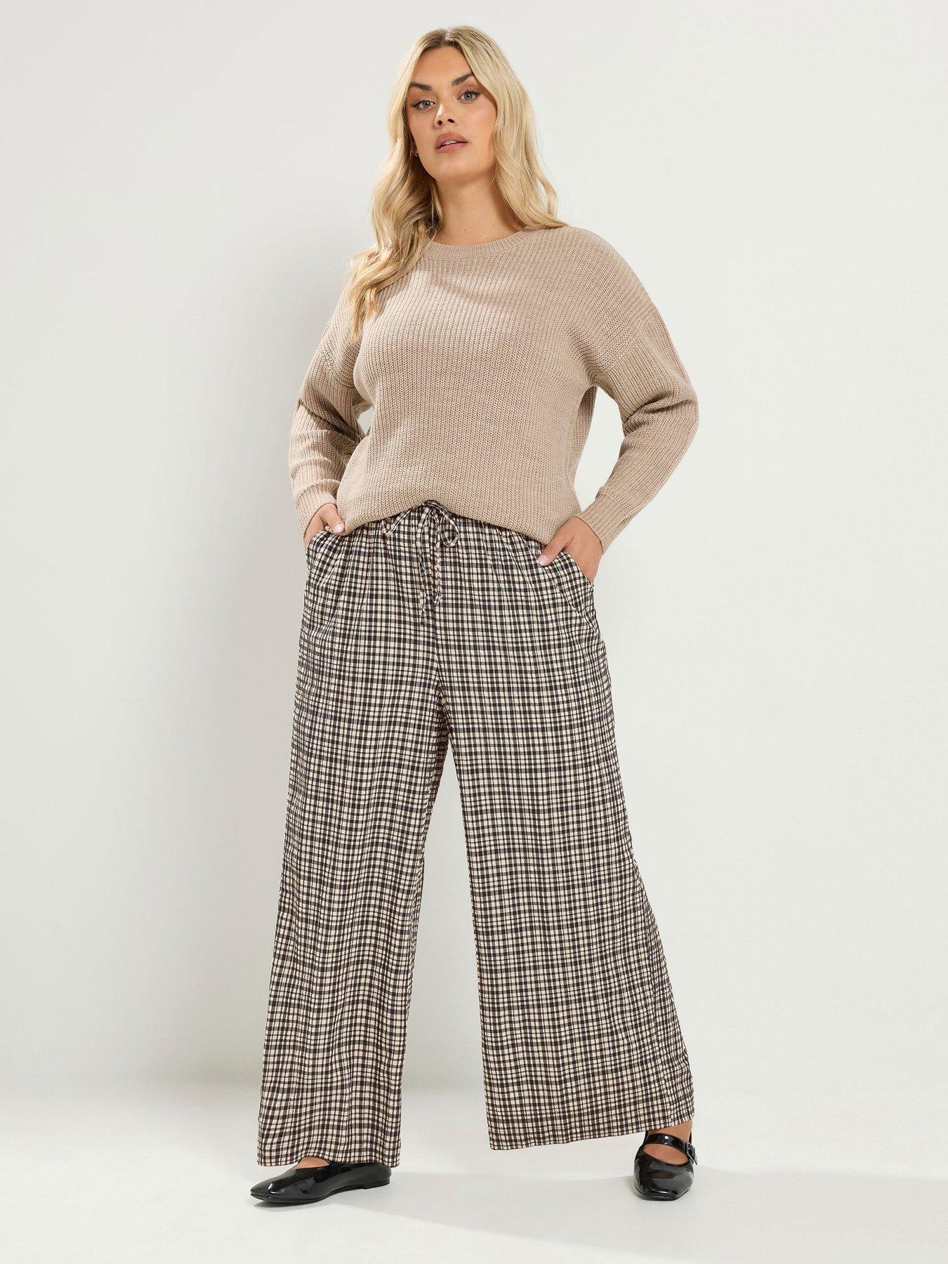 Image 3 of 4 of Yours Curve Checked Wide Leg Trouser 30" - Grey