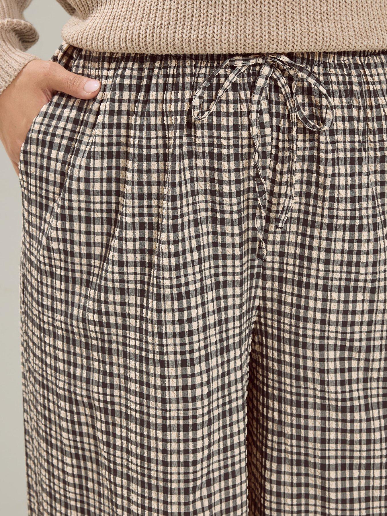 Image 4 of 4 of Yours Curve Checked Wide Leg Trouser 30" - Grey