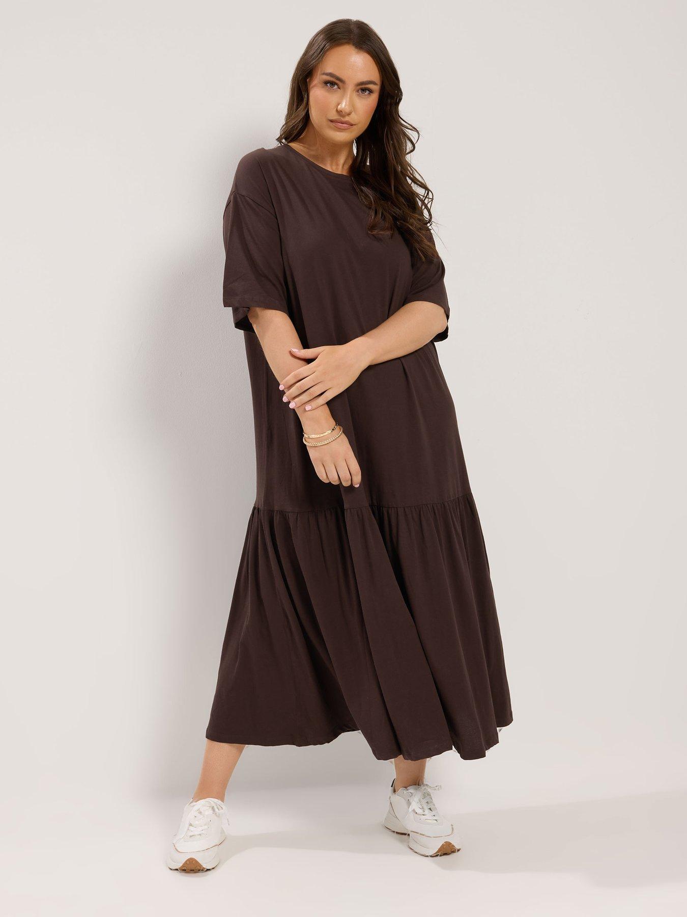 Yours Curve Drop Waist Maxi Dress - Brown