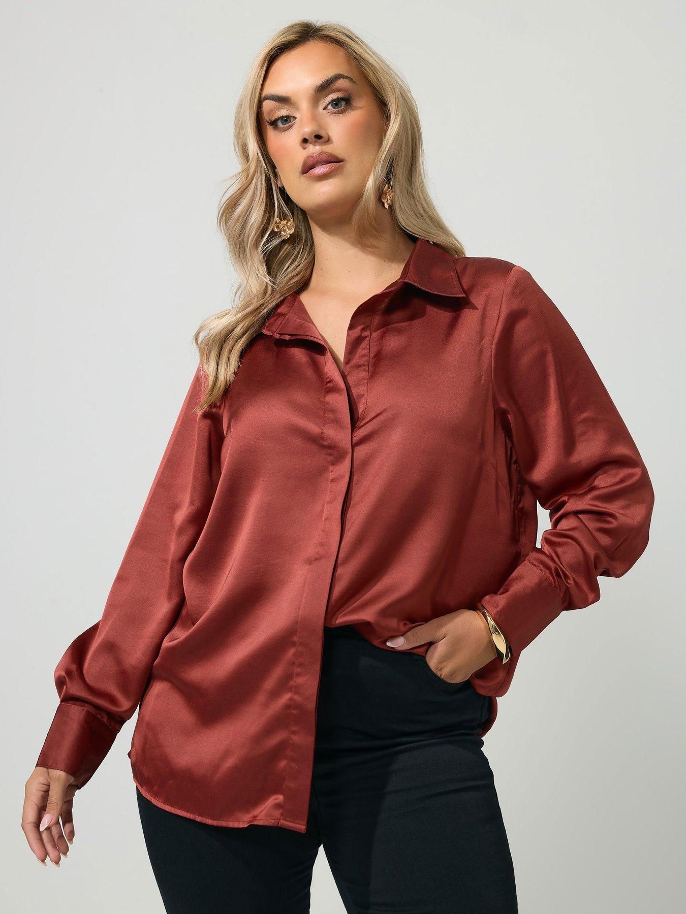 Yours Curve Satin Shirt - Red