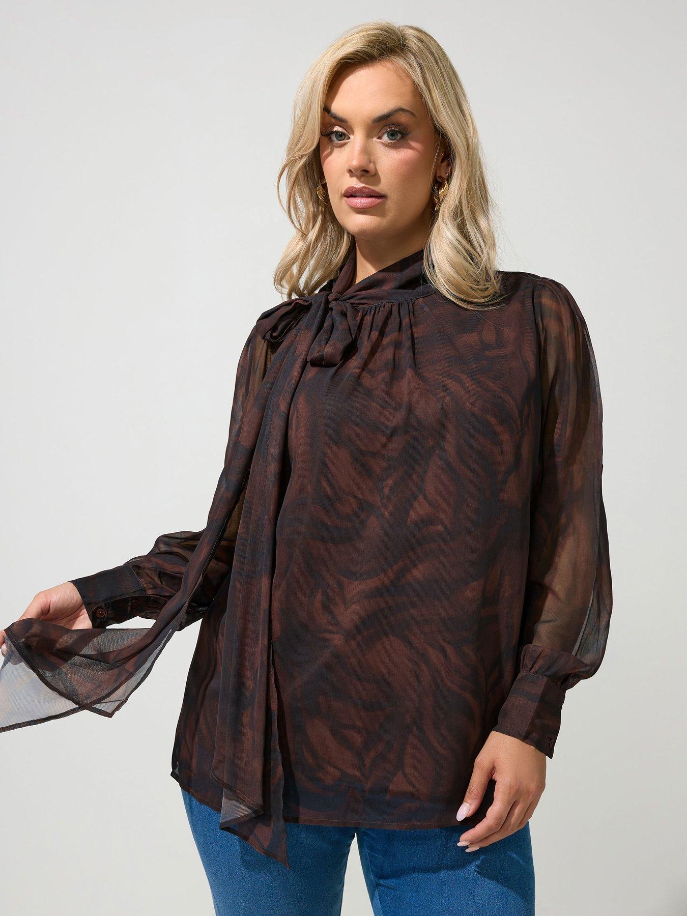 Yours Curve Dramatic Side Bow Blouse - Brown