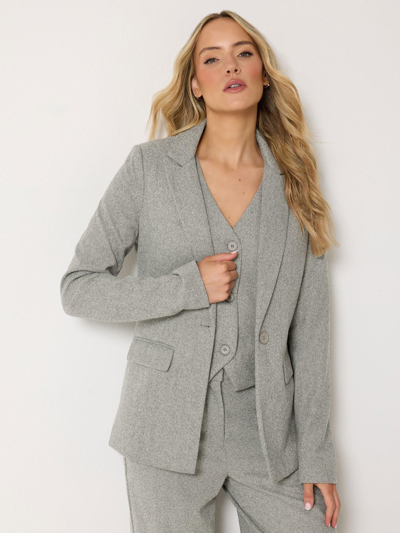 Long Tall Sally Premium Herringbone Blazer - Grey