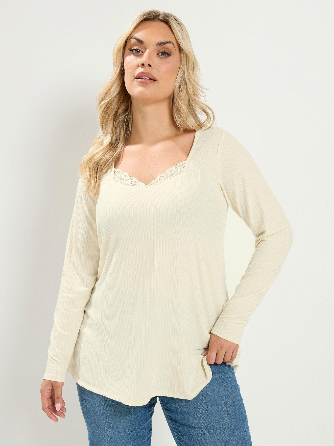 Yours Curve Lace Insert Swing Top - Cream