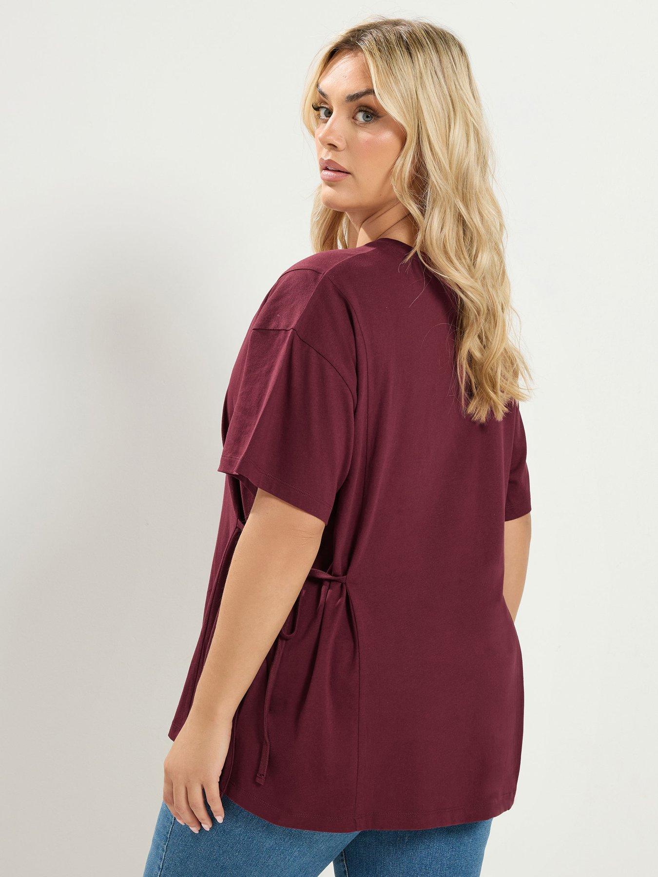 Image 2 of 4 of Yours YOURS Curve Side Tie T-Shirt - Red