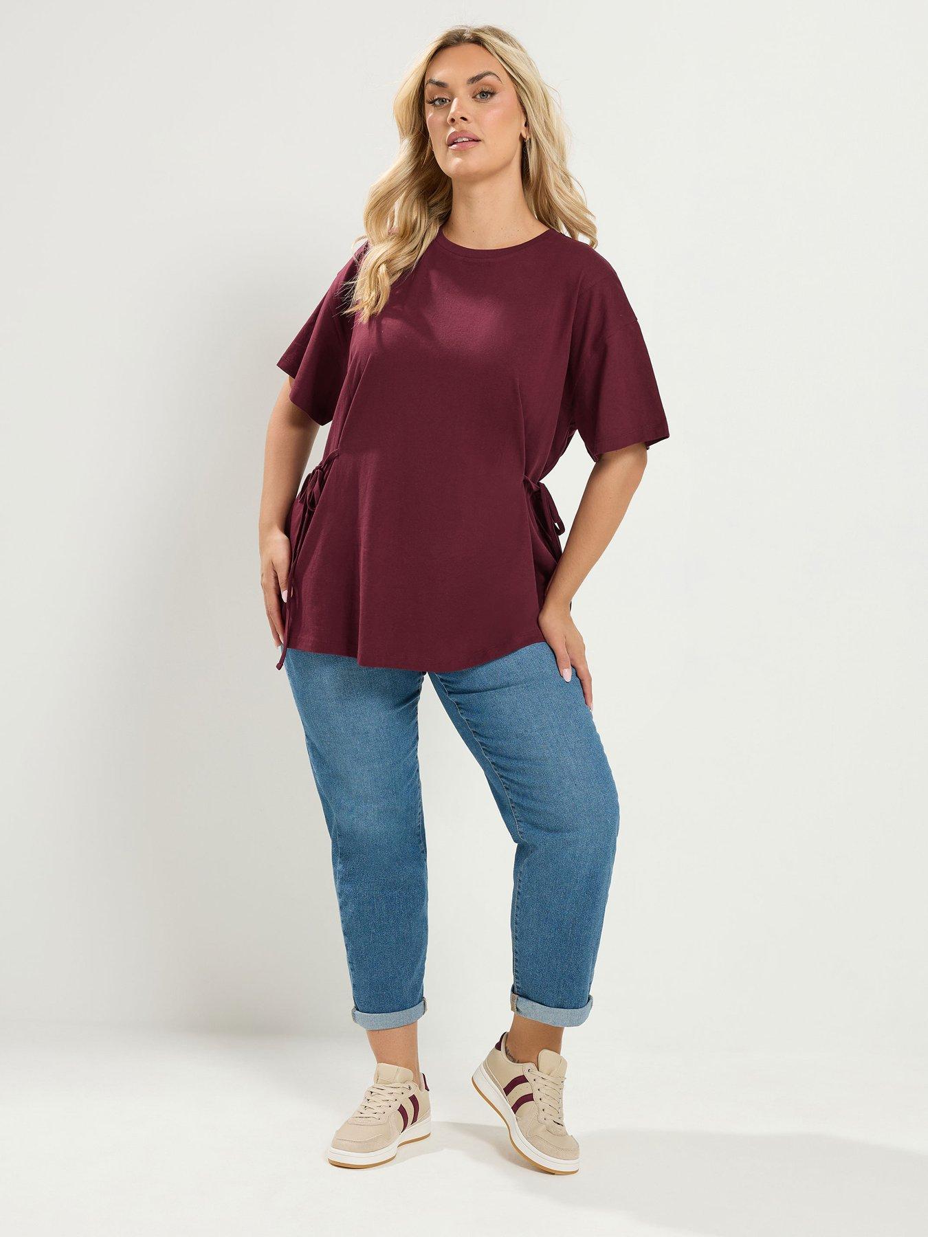 Image 3 of 4 of Yours YOURS Curve Side Tie T-Shirt - Red