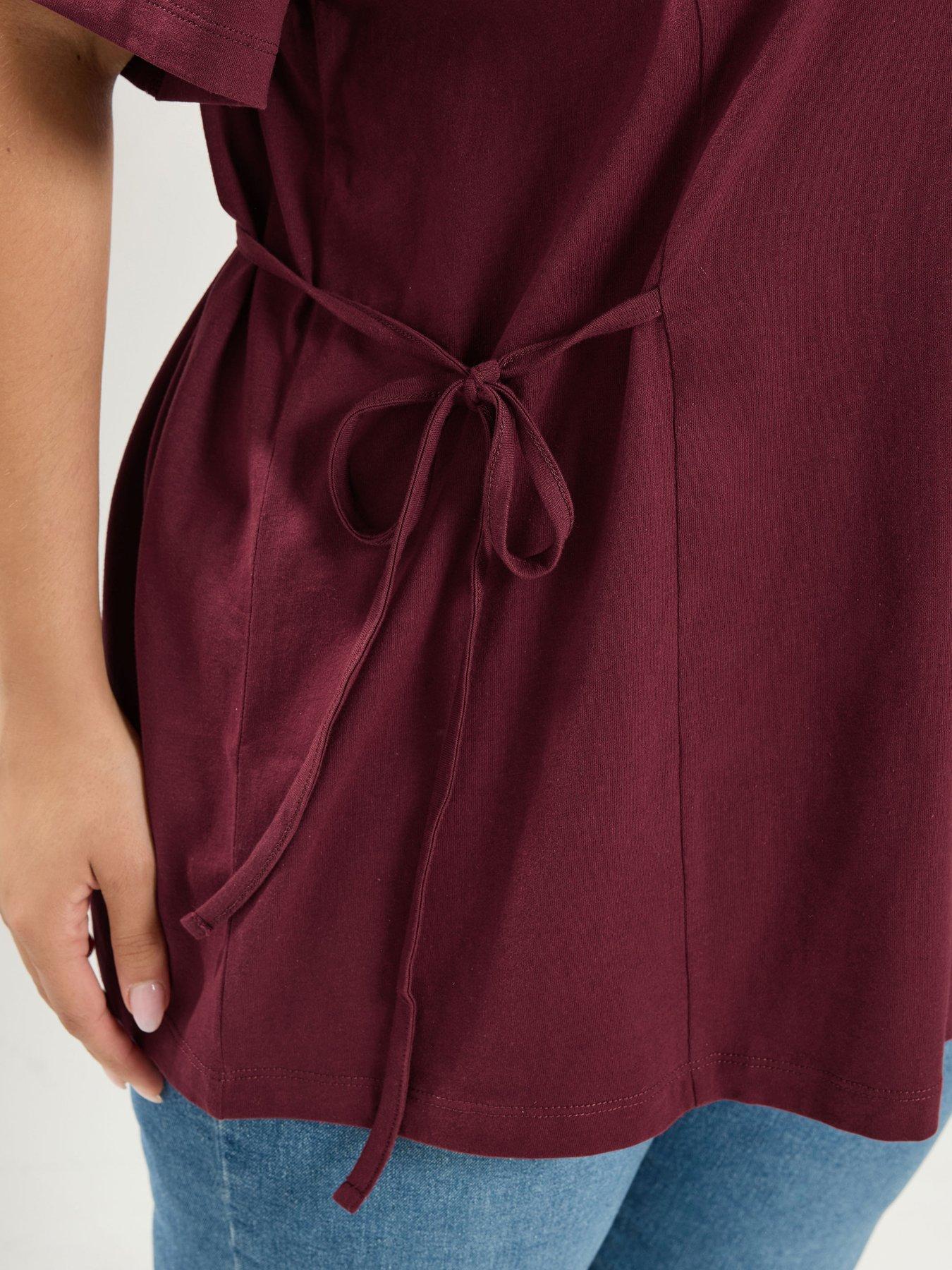 Image 4 of 4 of Yours YOURS Curve Side Tie T-Shirt - Red