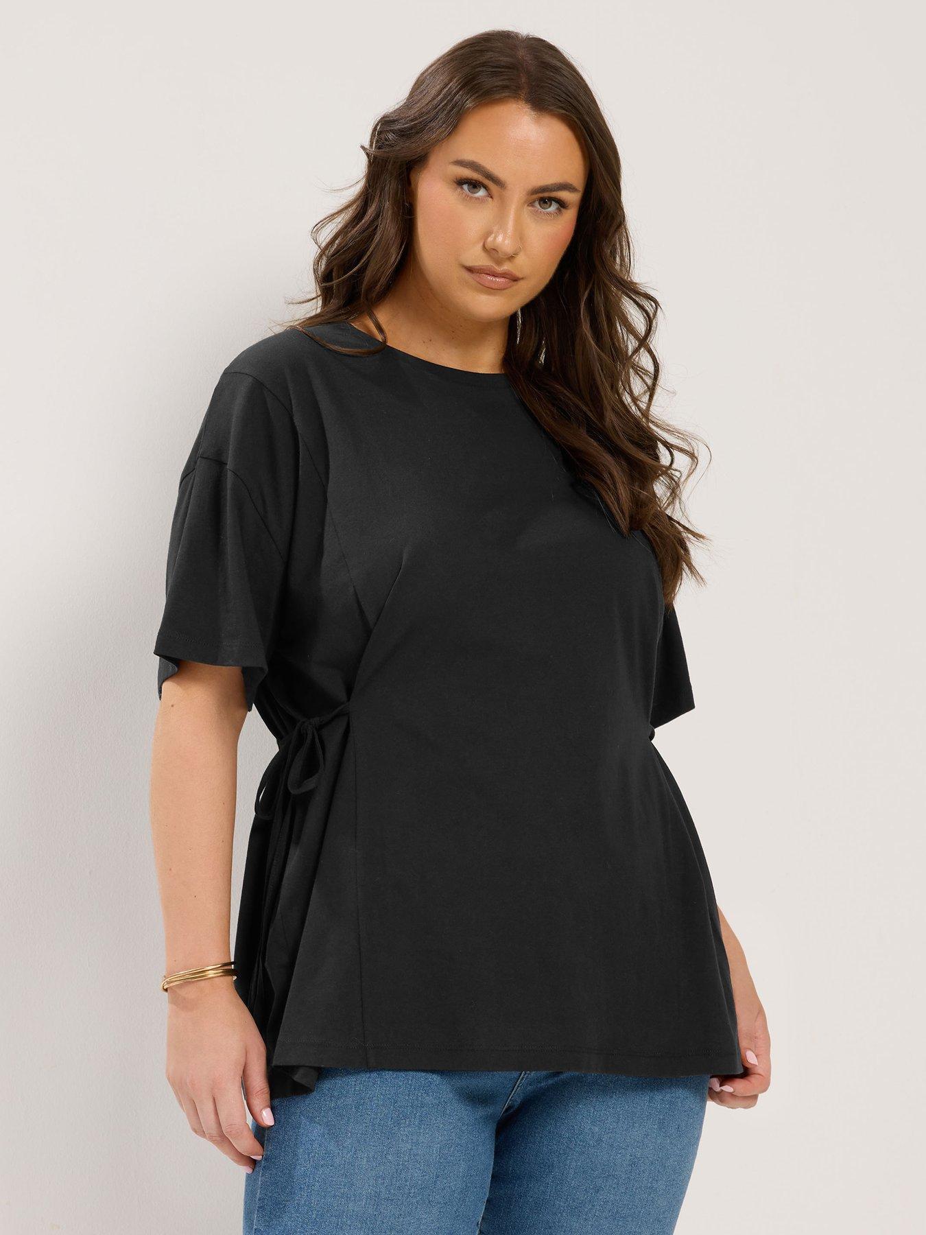 Yours Curve Side Tie T-Shirt - Black
