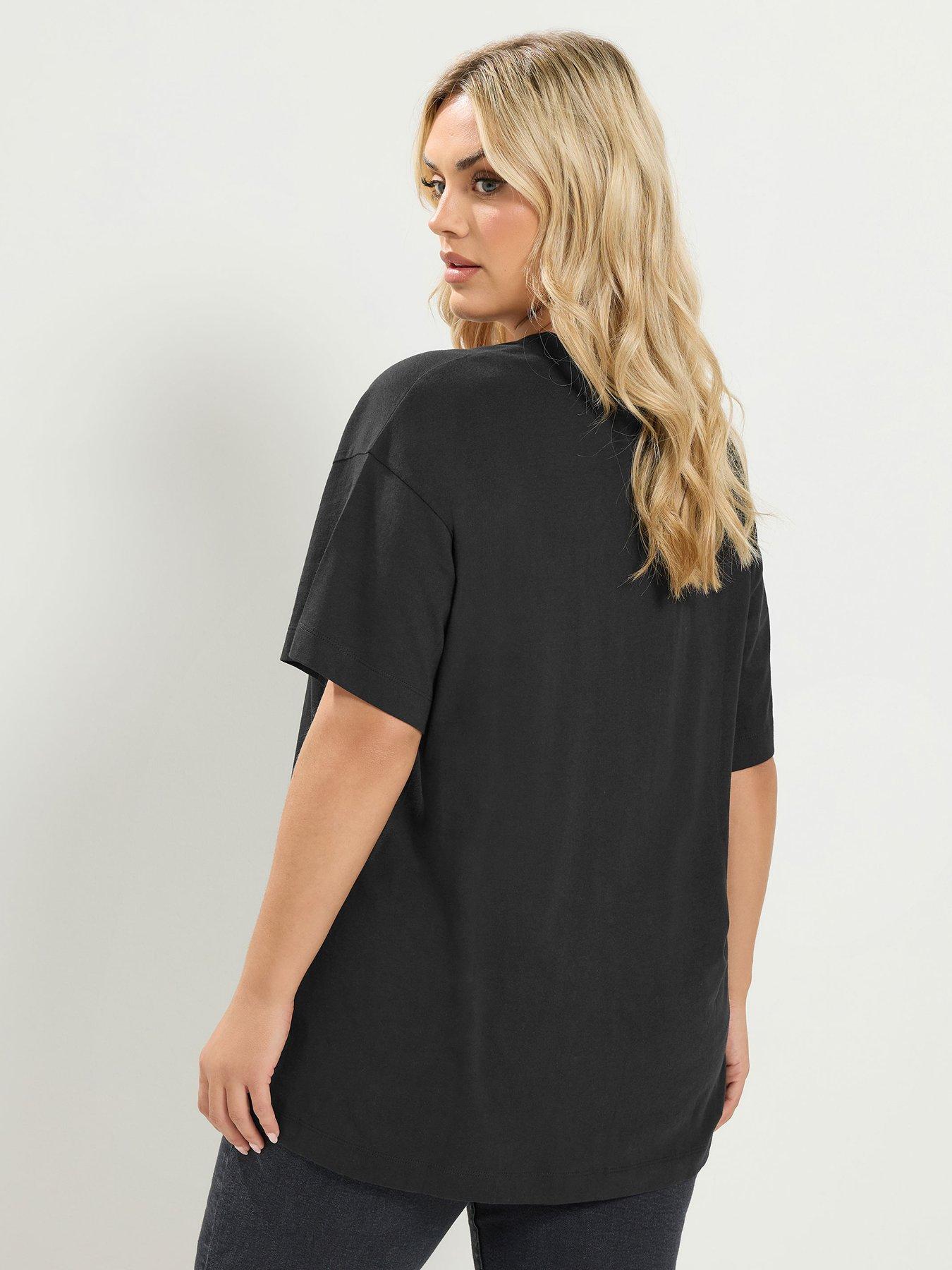 Image 2 of 4 of Yours Curve Relaxed Longline V-Neck T-Shirt - Black