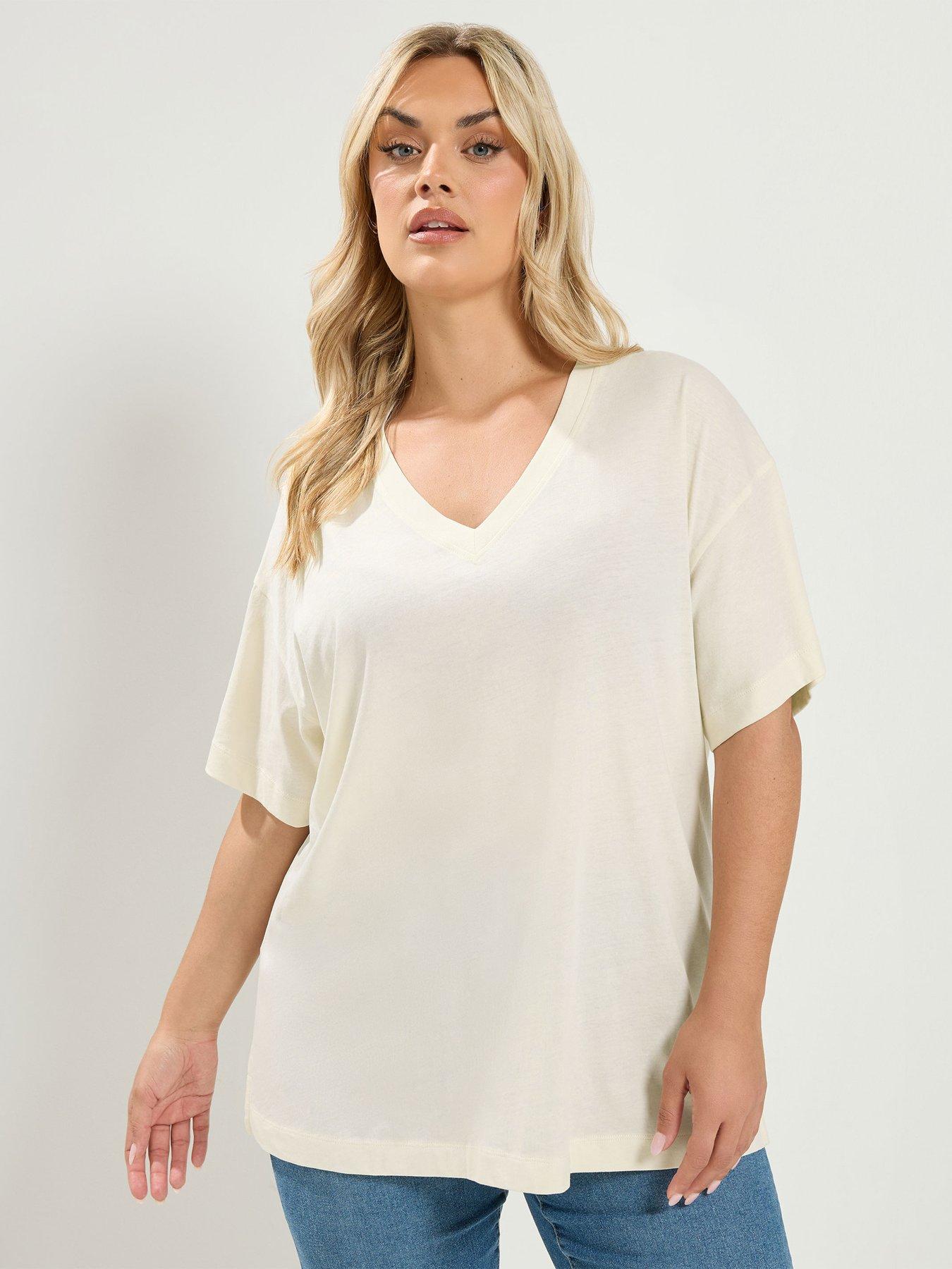 Yours Curve Relaxed Longline V-Neck T-Shirt - White
